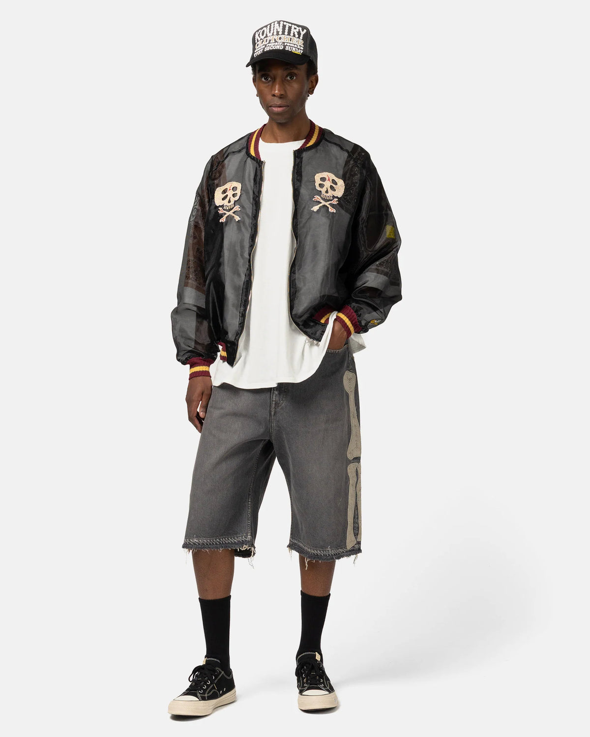 Kapital: Sheer Pearl Souvenir Jkt (Rain Skull) - Black - K240LJ147