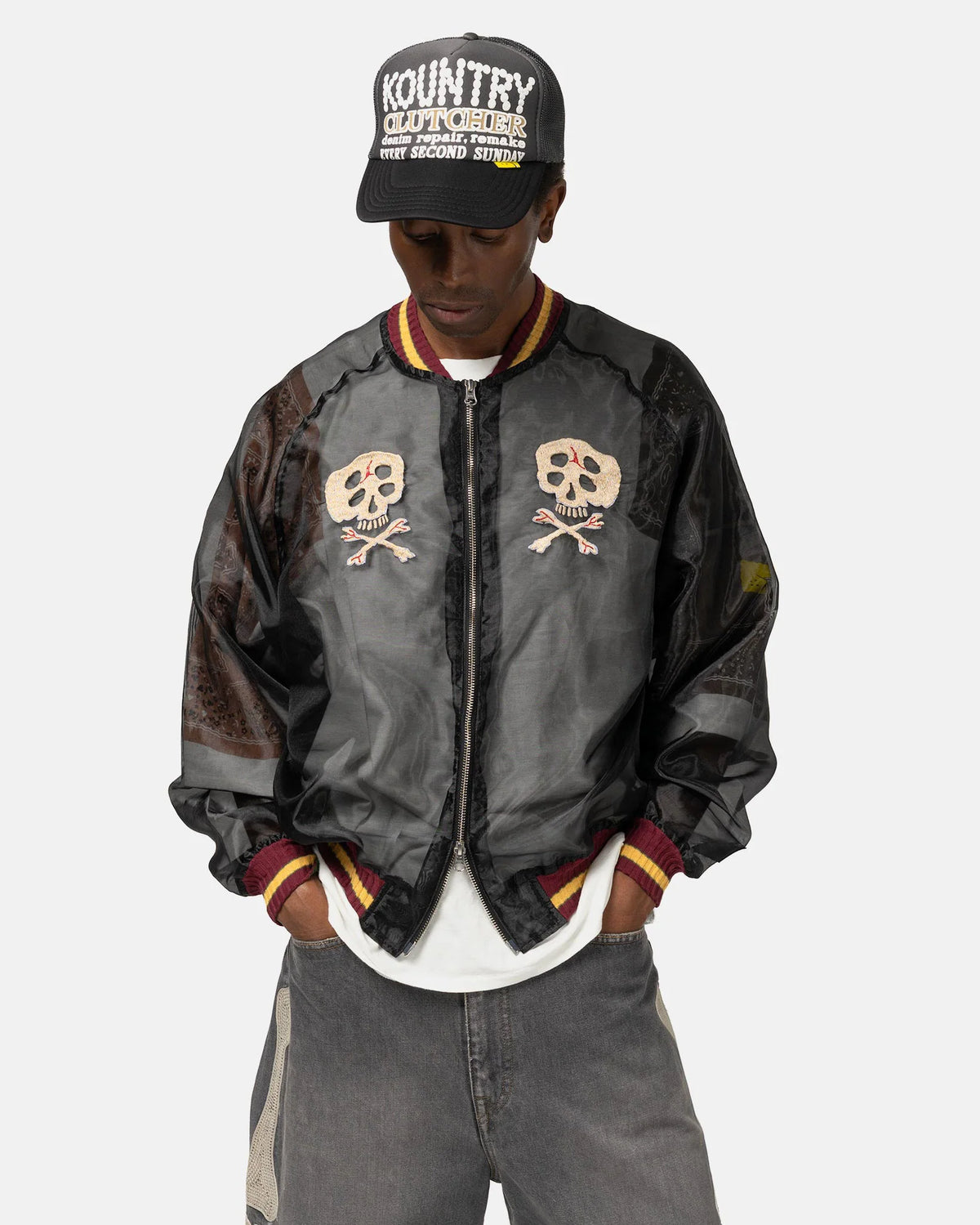 Kapital: Sheer Pearl Souvenir Jkt (Rain Skull) - Black - K240LJ147