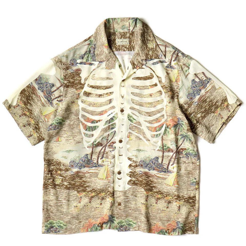 Kapital: Rayon Kamekameha Bone Aloha Shirt - Brown - EK1214SS