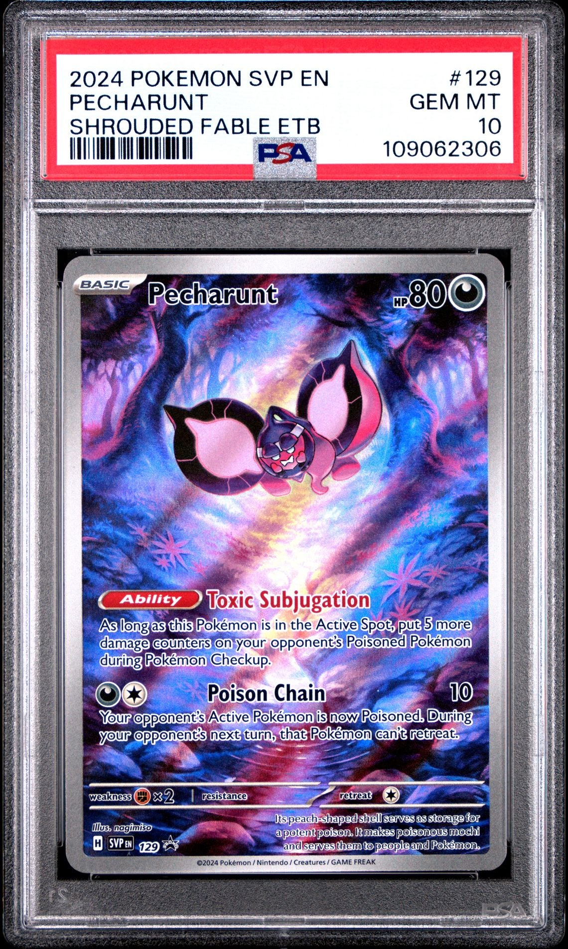 2024 Pokemon SVP En — SV Black Star Promo — 129 Pecharunt Shrouded Fable Elite Trainer Box — PSA Graded Card