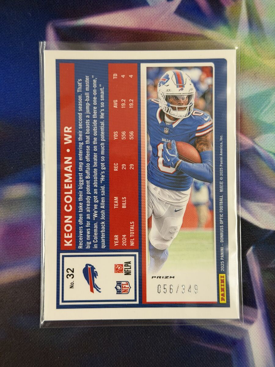 Keon Coleman Aqua Prizm Back - 2025 Donruss Optic
