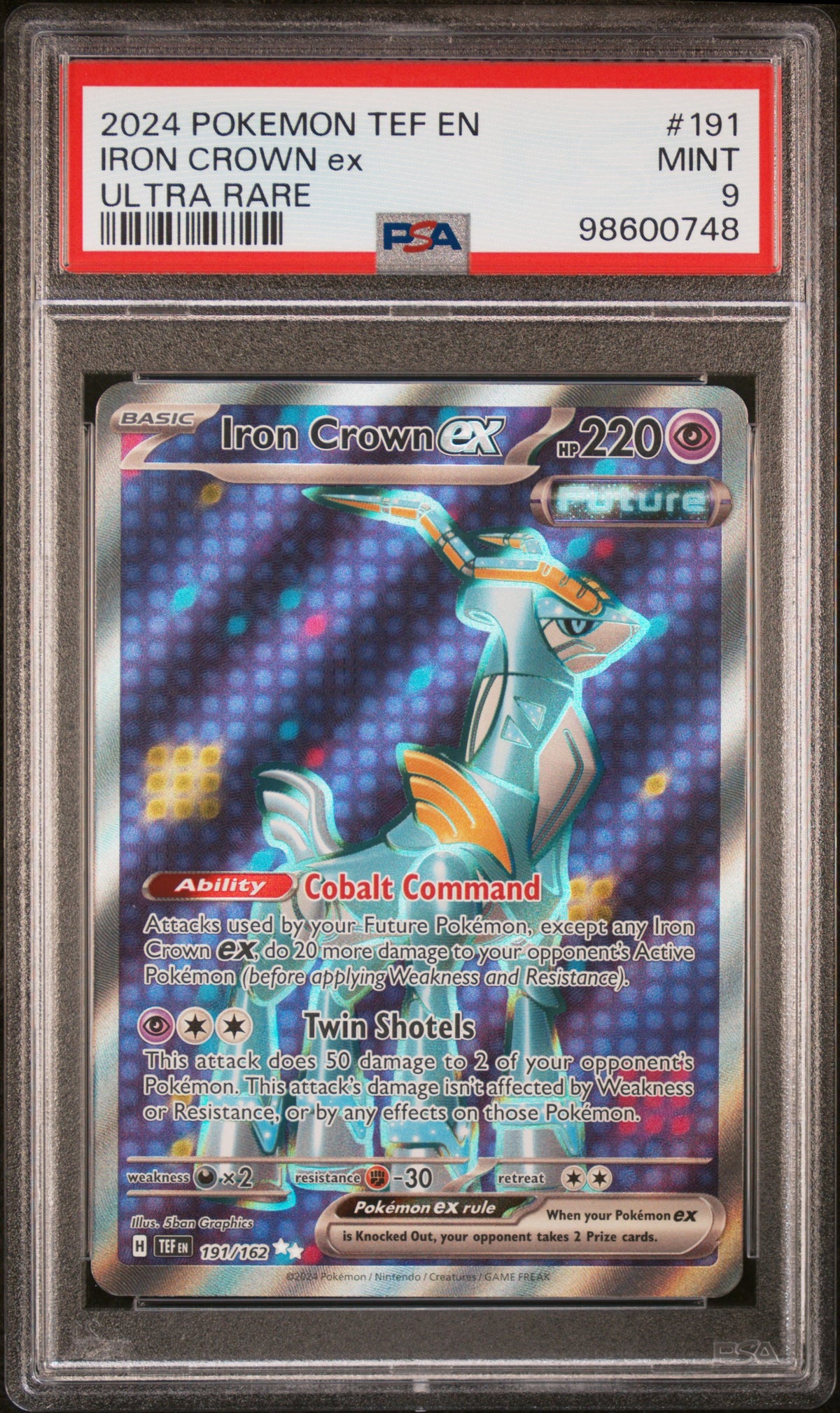 2024 Pokemon Tef EN-Temporal Forces #191 - Iron Crown EX - Ultra Rare PSA 9 Front - Cert #98600748