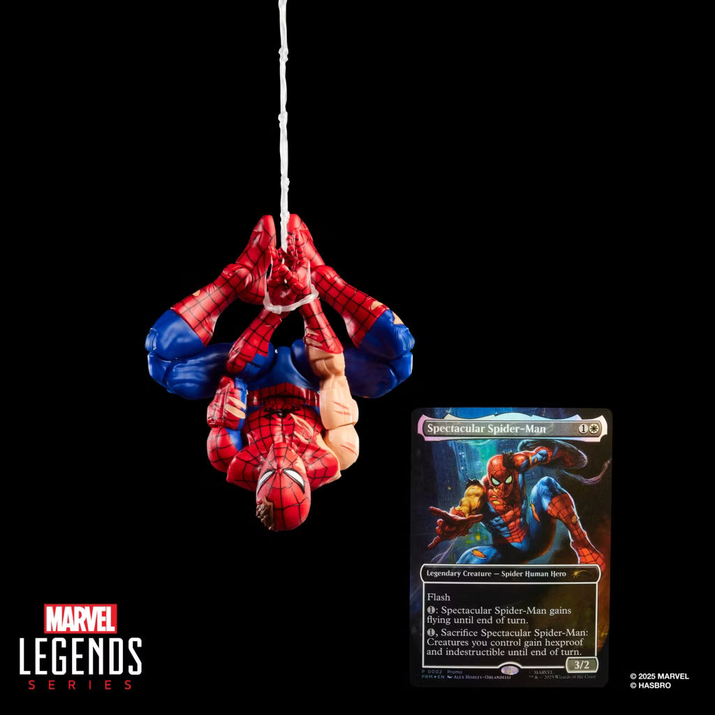 Marvel Legends x Magic: The Gathering - Complete Set of 4 Figures + Promo Cards (Battle-Damaged Spider-Man, Mary Jane Watson, Iron Spider, Man-Wolf, Agent Anti-Venom)