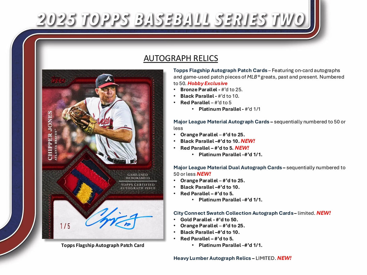 2025 Topps Series 2 Baseball Jumbo Box (1 Auto, 2 Relics, 2 Promo Packs Per Box)