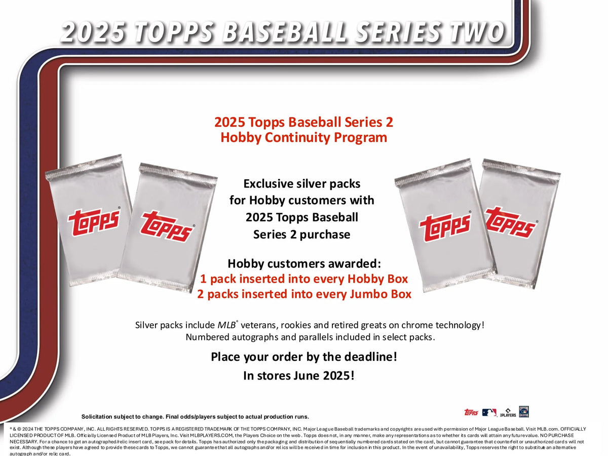 2025 Topps Series 2 Baseball Hobby Box (1 Auto or Relic + 1 Promo Pack Per Box)