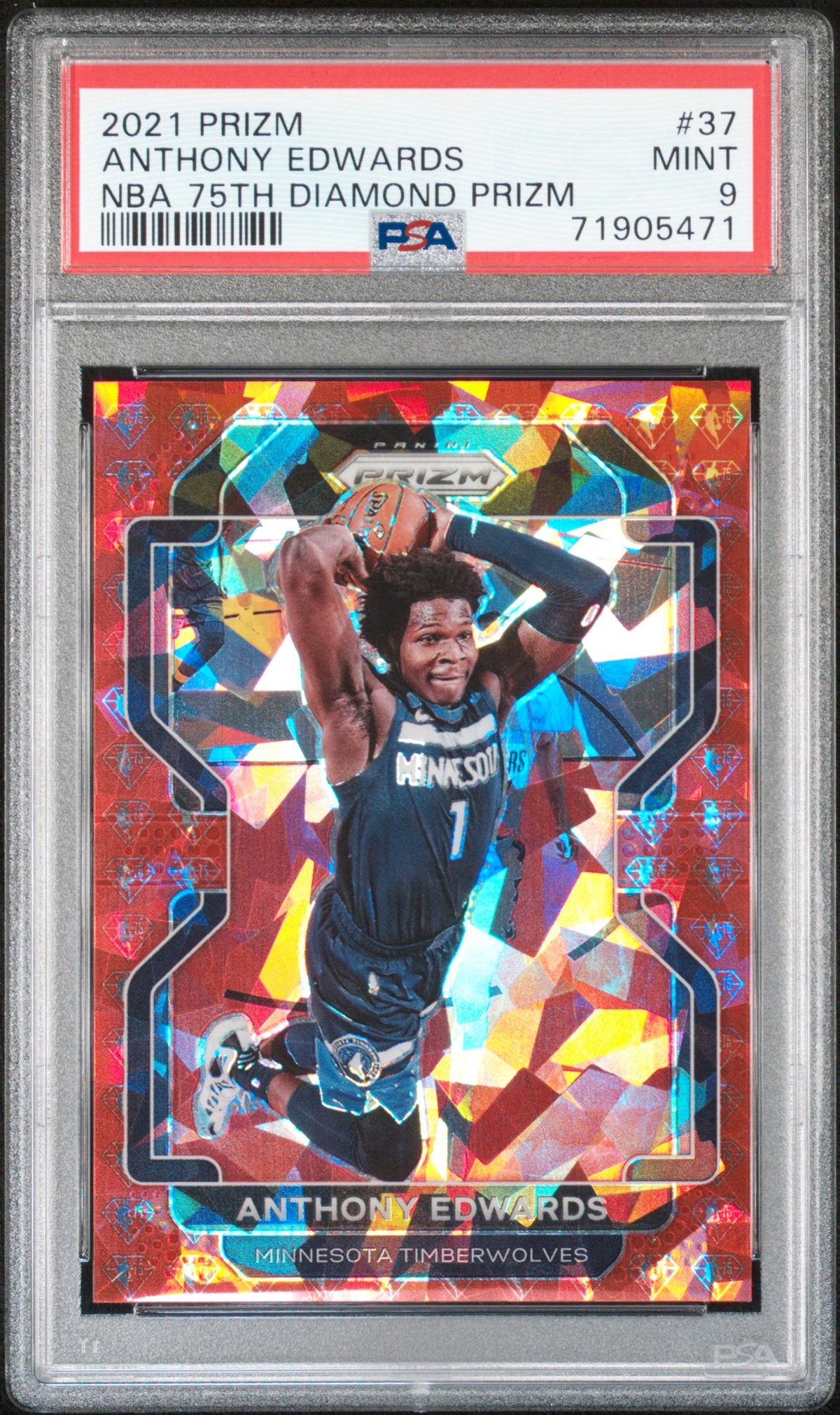 2021 Prizm - Anthony Edwards - NBA 75th Red Diamond Prizm - Limited to /75 - #37 - PSA Graded Card