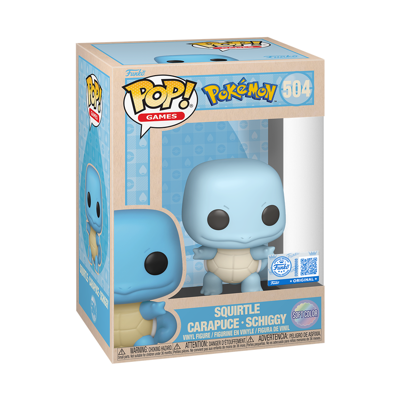 Funko Pop! vinyl figure of Squirtle in its packaging with Pokémon branding.
