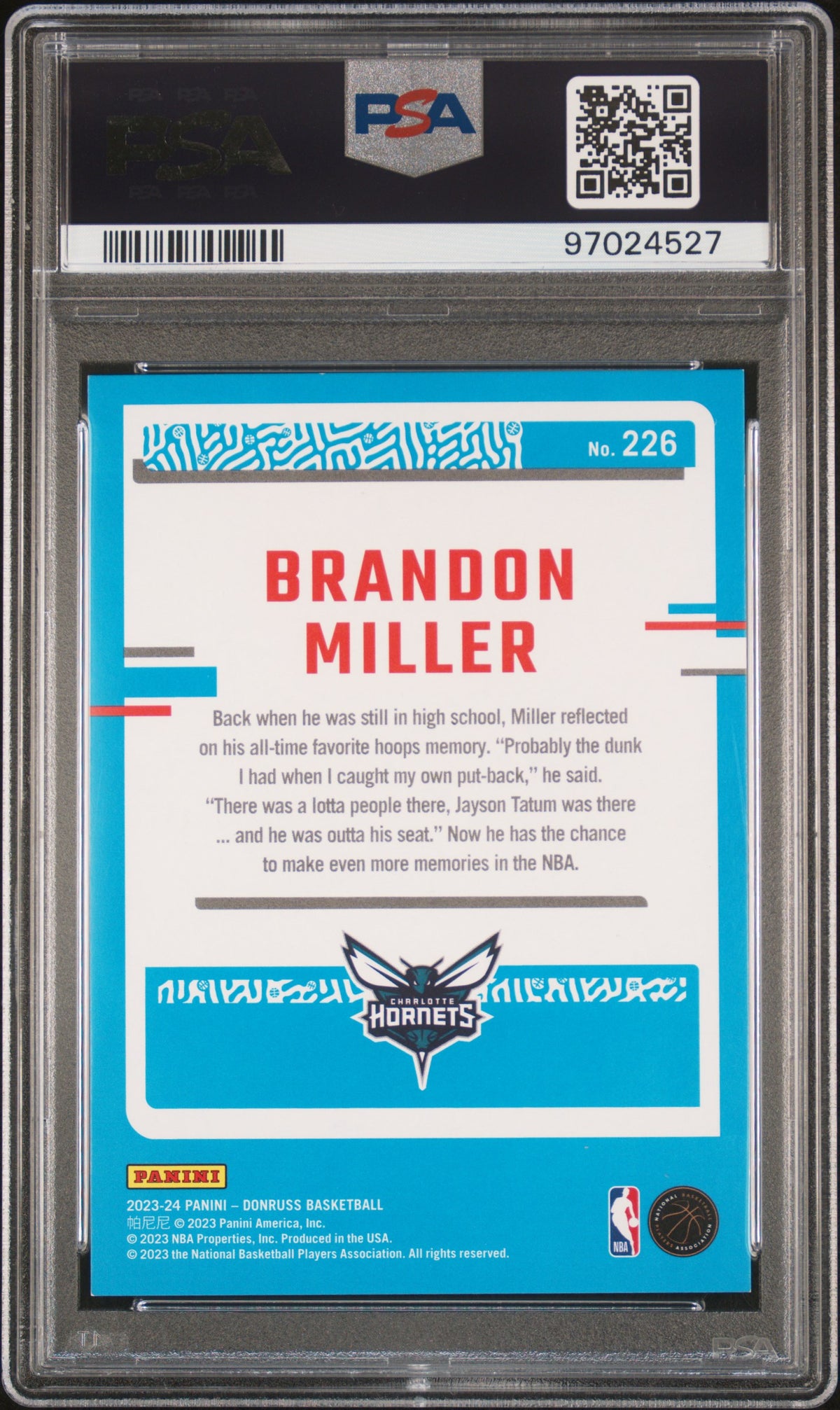 Brandon Miller PSA 8 Back - Cert #97024527