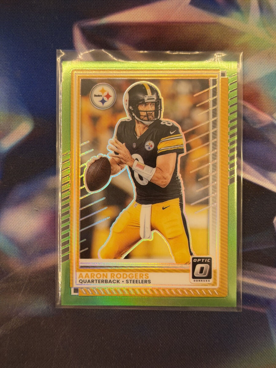 Aaron Rodgers Lime Green Prizm Front - 2025 Donruss Optic