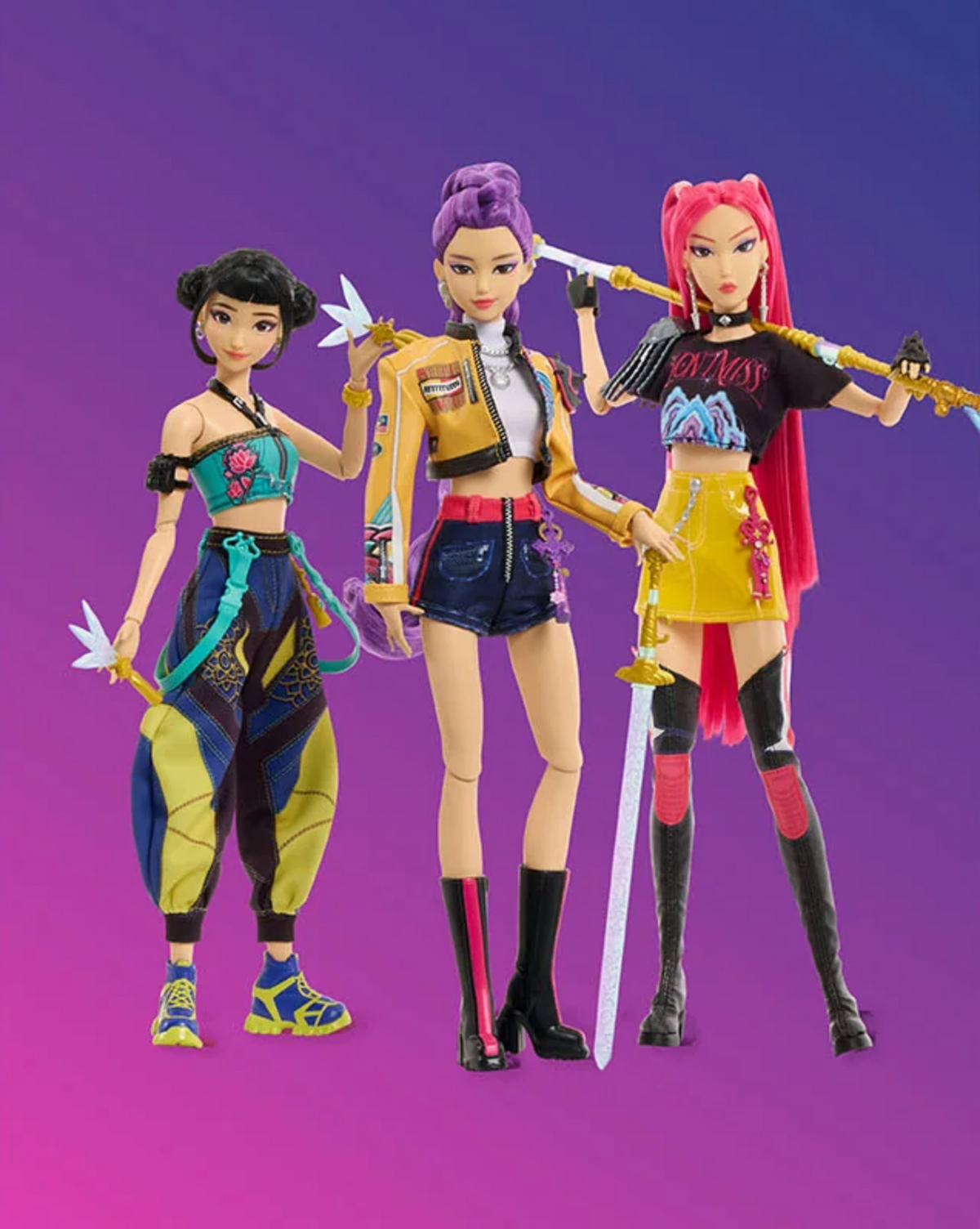 Mattel - KPOP Demon Hunters - Core Fashion Doll - Complete Set of 4 (Zoey, Mira, Rumi, Jinu)