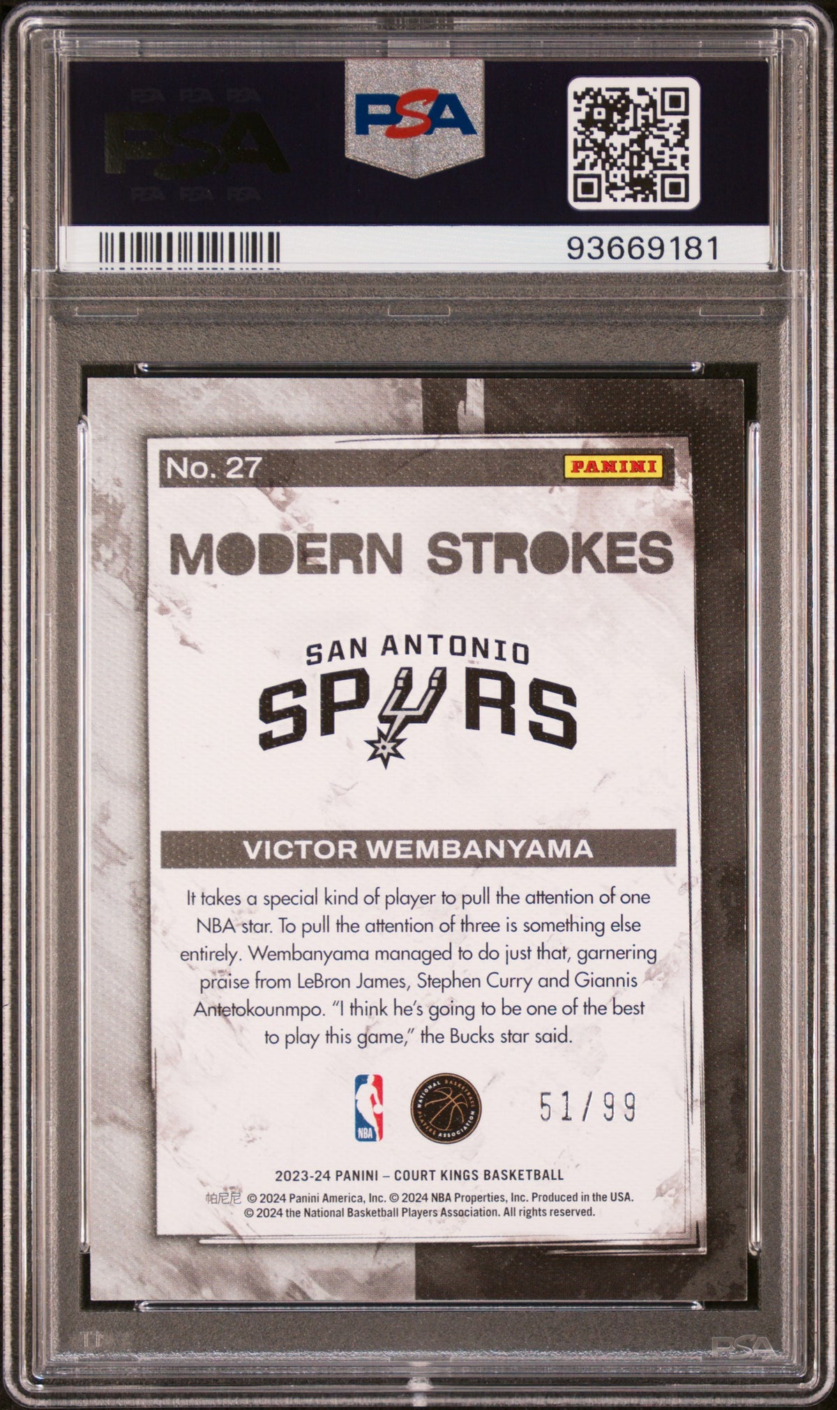 Victor Wembanyama PSA 9 Back - Cert #93669181