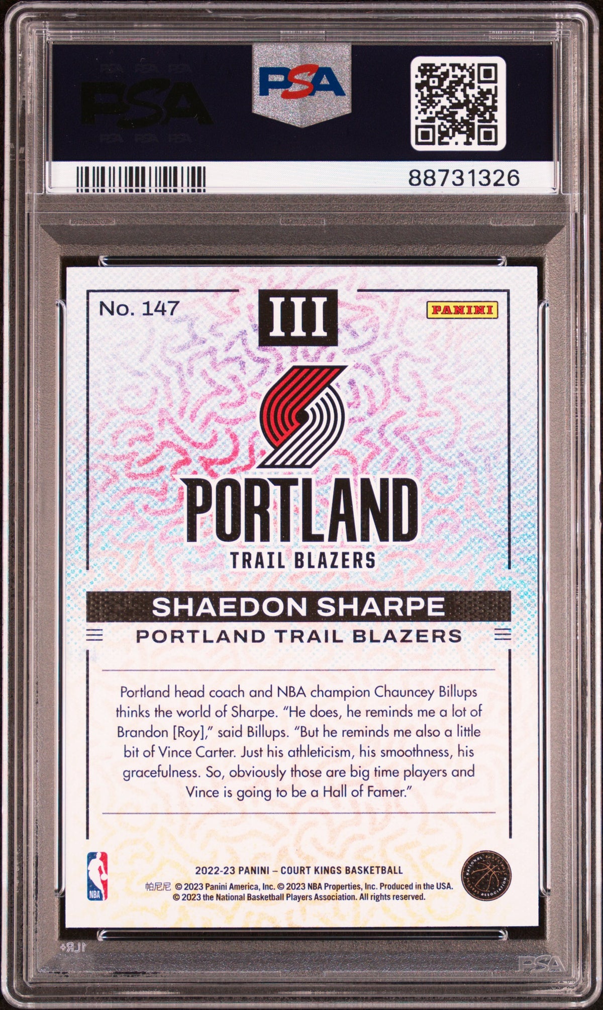 Shaedon Sharpe PSA 10 Back - Cert #88731326