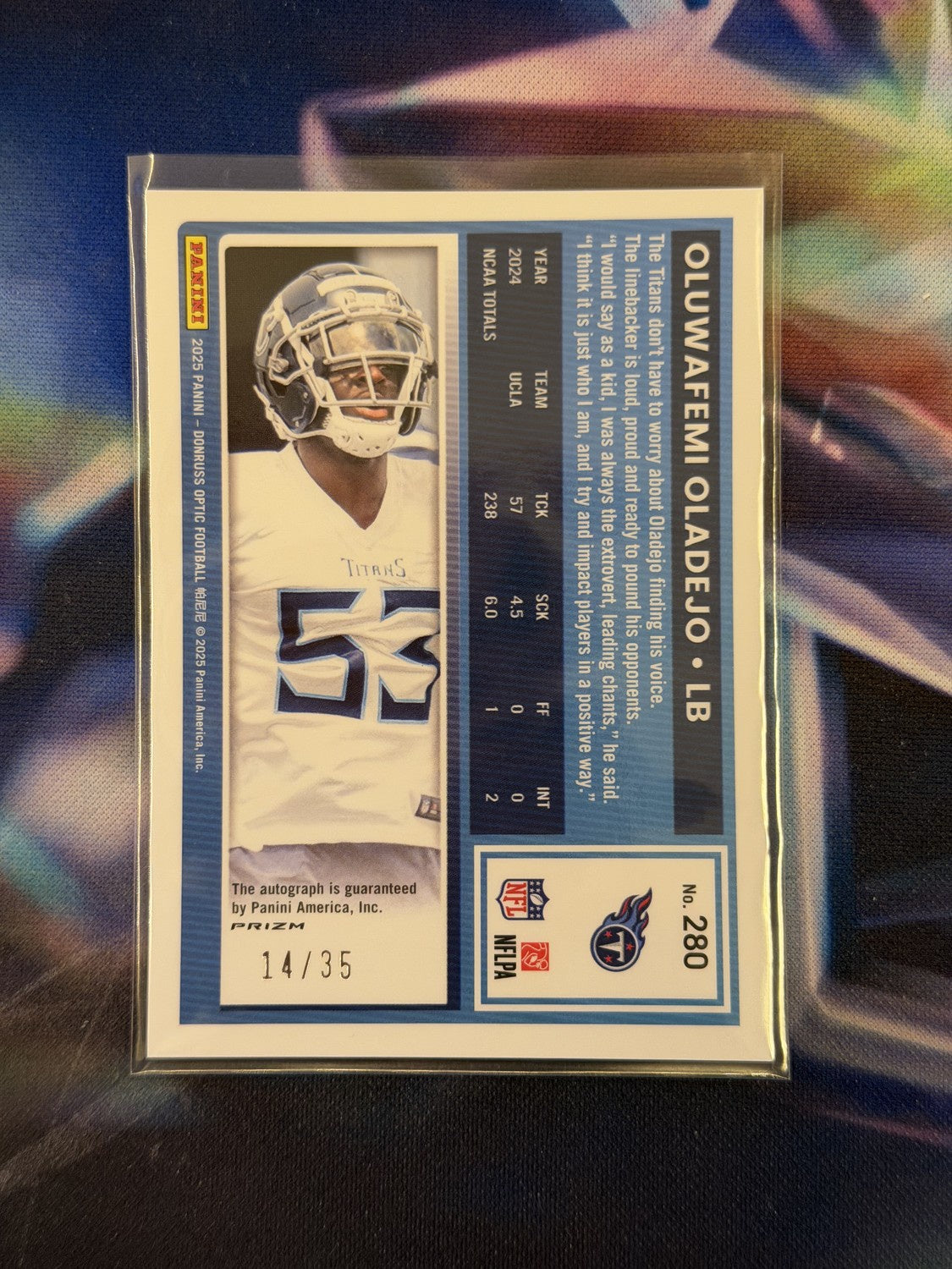 Oluwafemi Oladejo Rated Rookie Auto Black Pandora Back - 2025 Donruss Optic