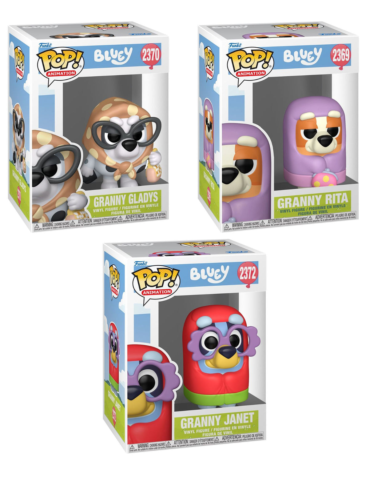 Funko Bluey - Granny Gang Vinyl Figure 3-Pack (Rita #2369, Gladys #2370, Janet #2372) - Hobby Exclusive
