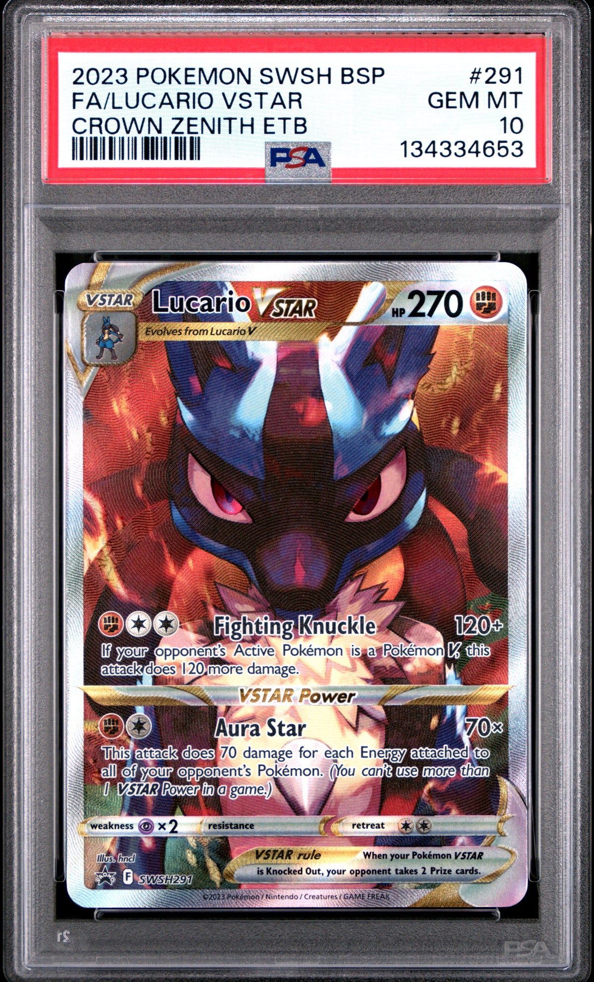 FA/Lucario VSTAR PSA 10 Front - Cert #134334653