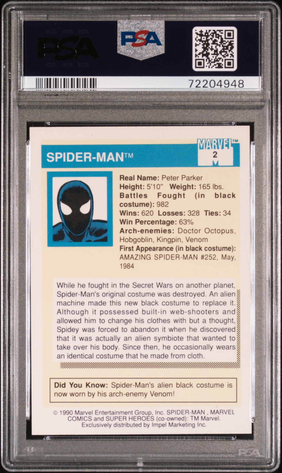 1990 Marvel Universe Super Heroes - Spider-Man #2 PSA 6