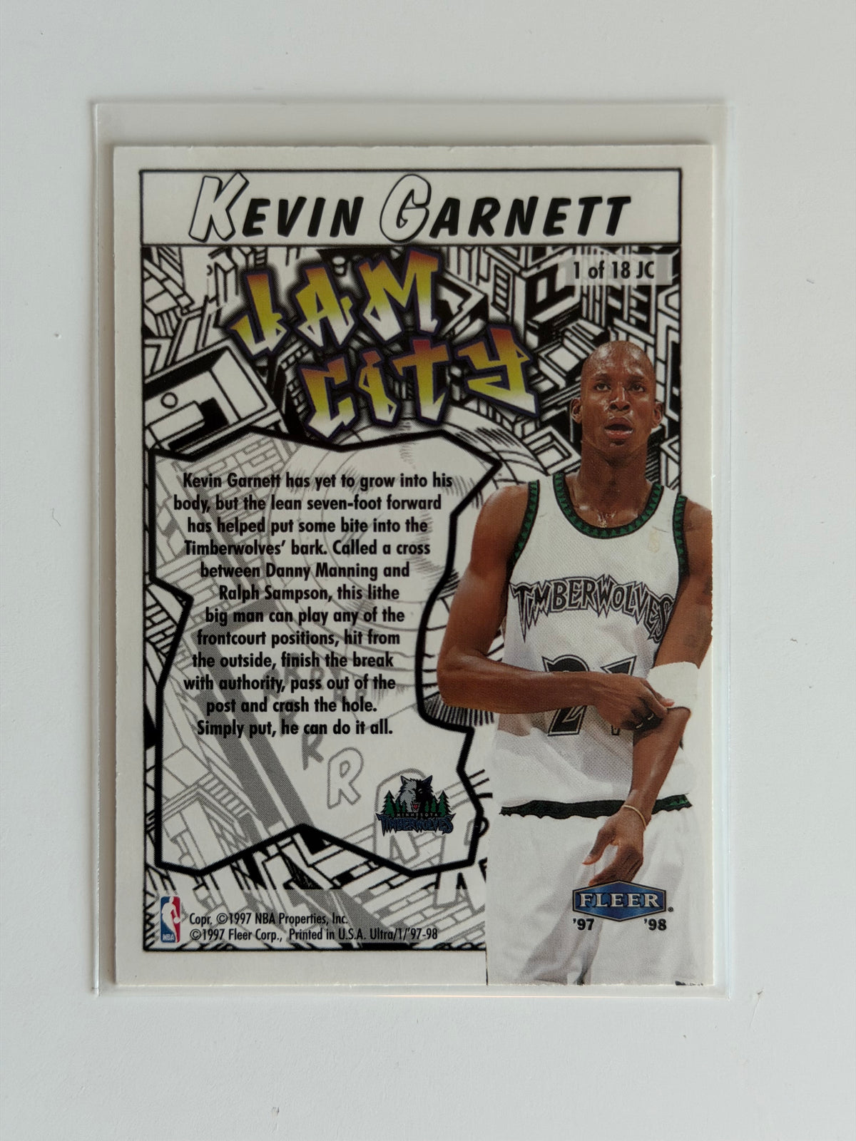 1997 Fleer Ultra — Jam City - Kevin Garnett - #1 - Raw Ungraded Card