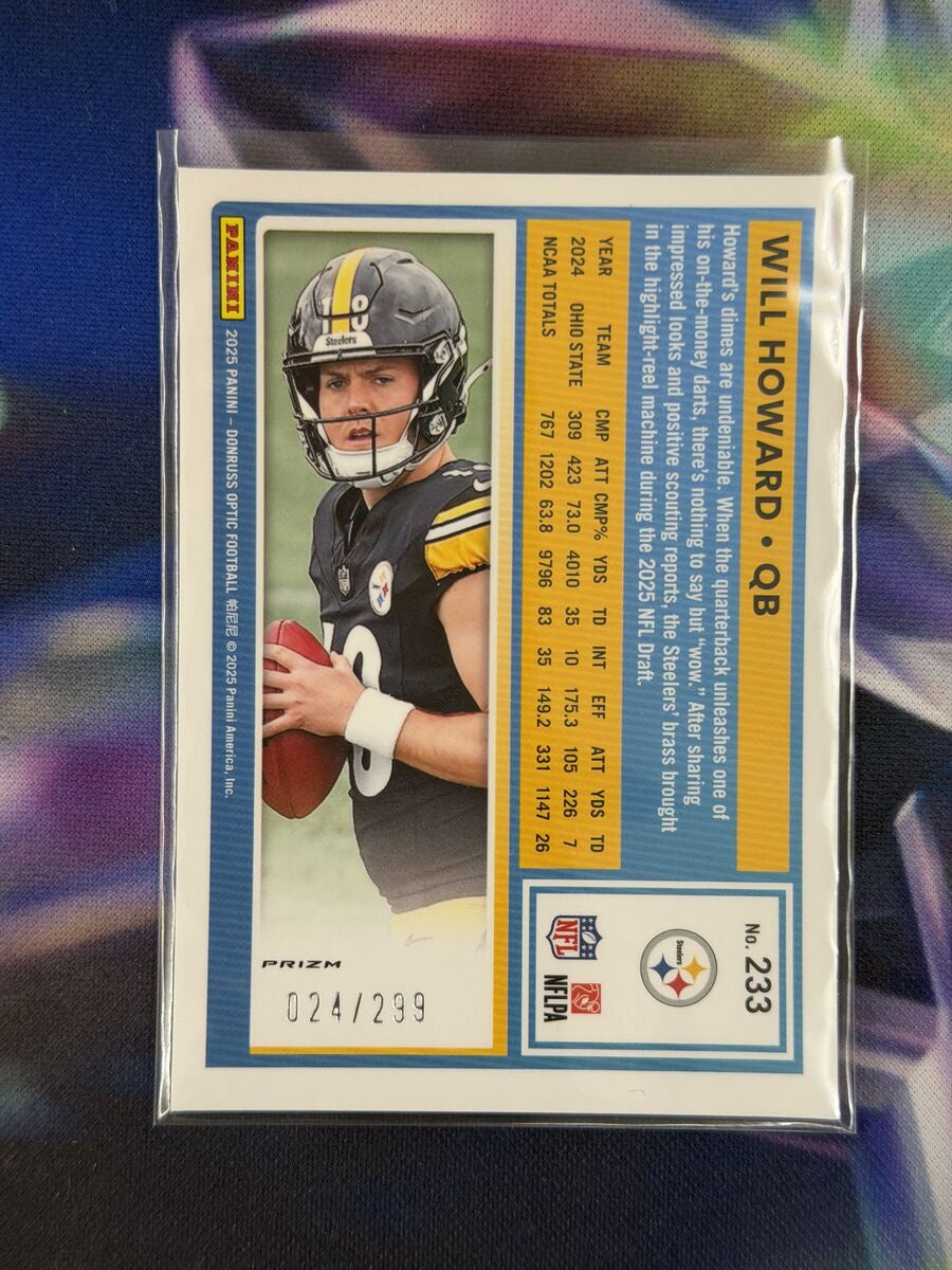 Will Howard Rated Rookie Orange Prizm Back - 2025 Donruss Optic