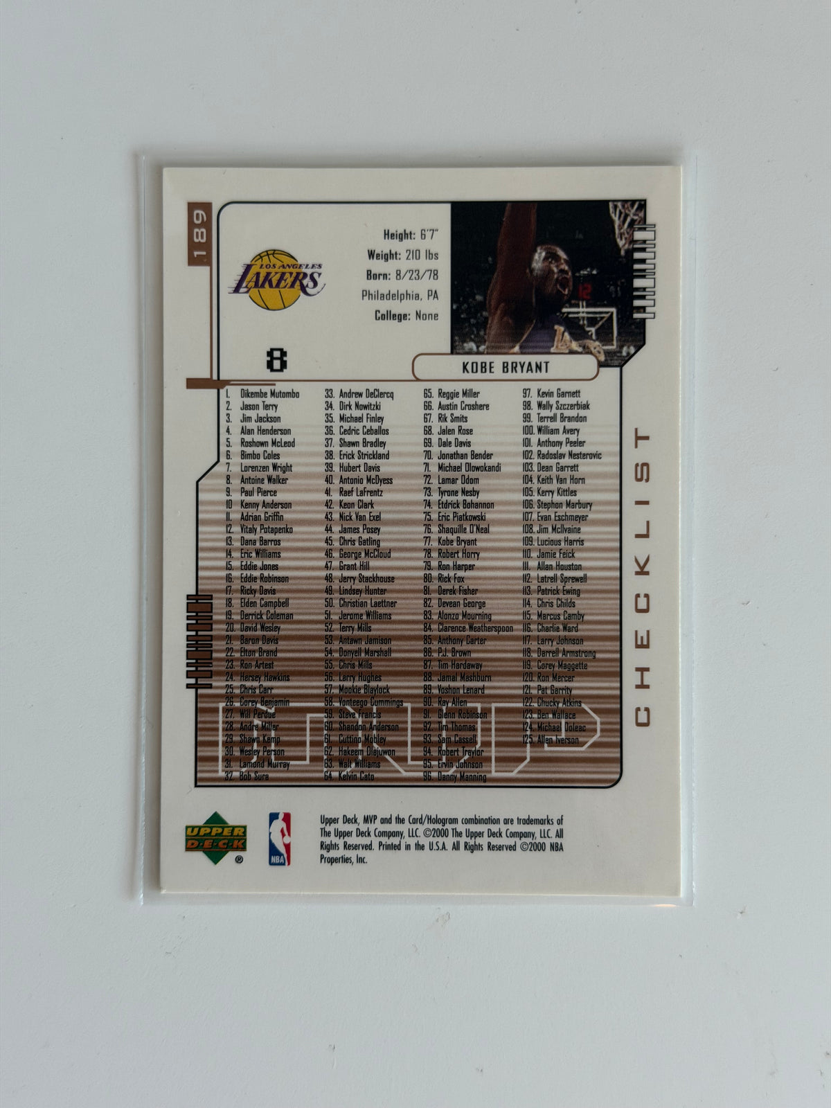 2000 Upper Deck MVP - Kobe Bryant - #189 - Raw Ungraded Card