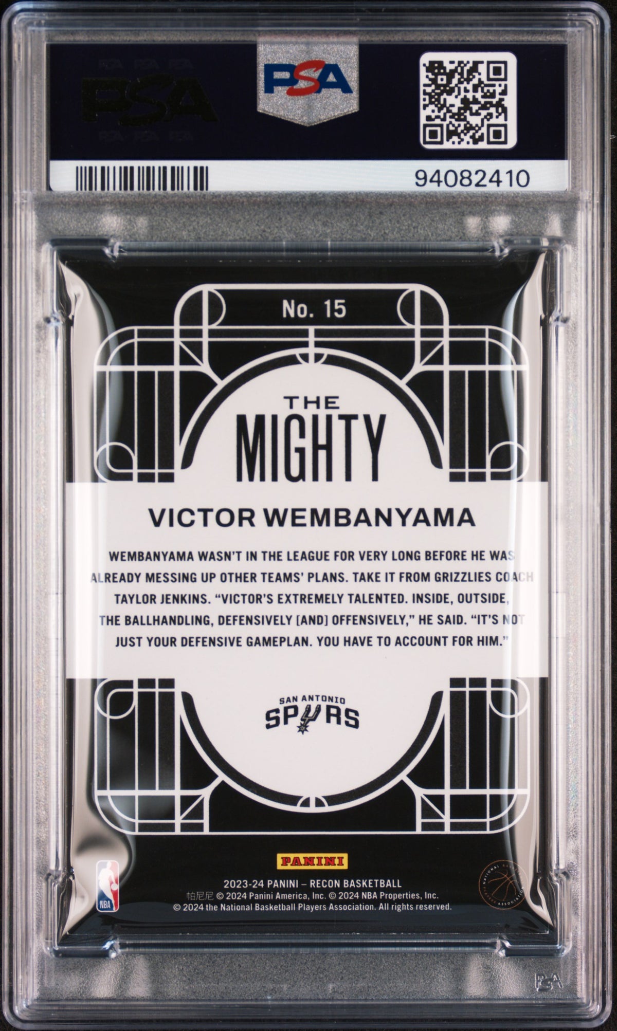 2023 Panini Recon - Victor Wembanyama - The Mighty Rookie #15 - PSA Graded Card