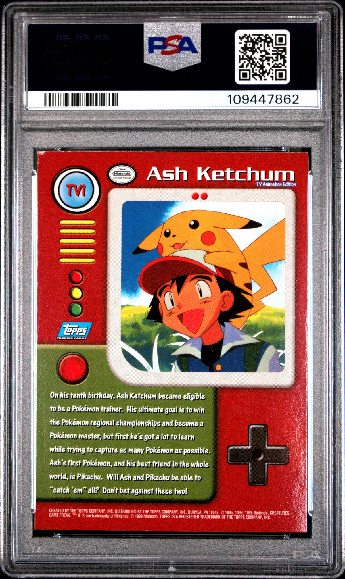 1999 Topps Pokemon Series 1 - Ash Ketchum - Character Cards #TV1 - PSA Graded Card