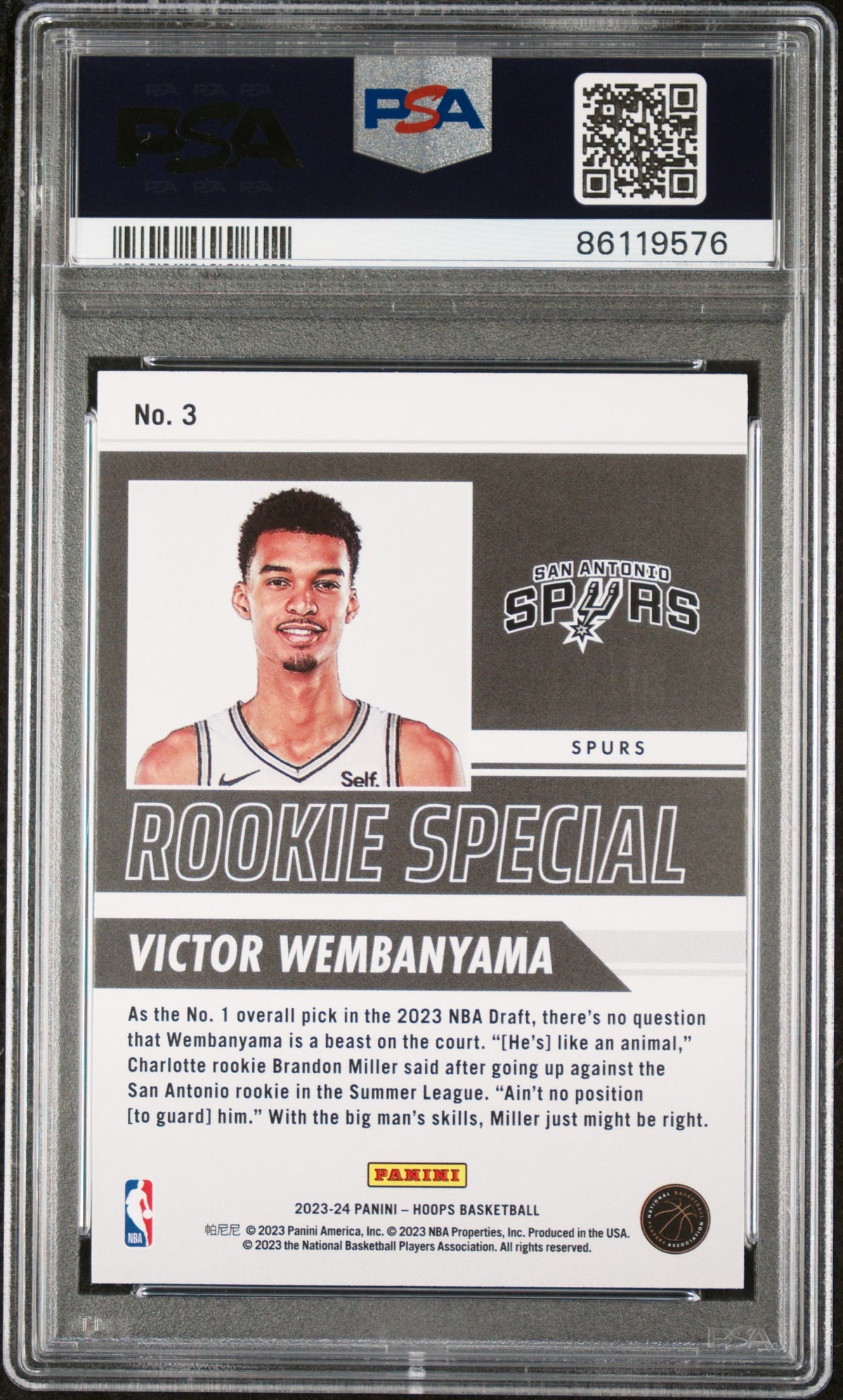 2023 Panini NBA Hoops - Victor Wembanyama - Rookie Special #3 - PSA Graded Card