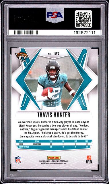 2025 Panini Phoenix Panini Phoenix - Travis Hunter - Pink Seismic Limited to /75 Rookie Card #157 - PSA Graded Card