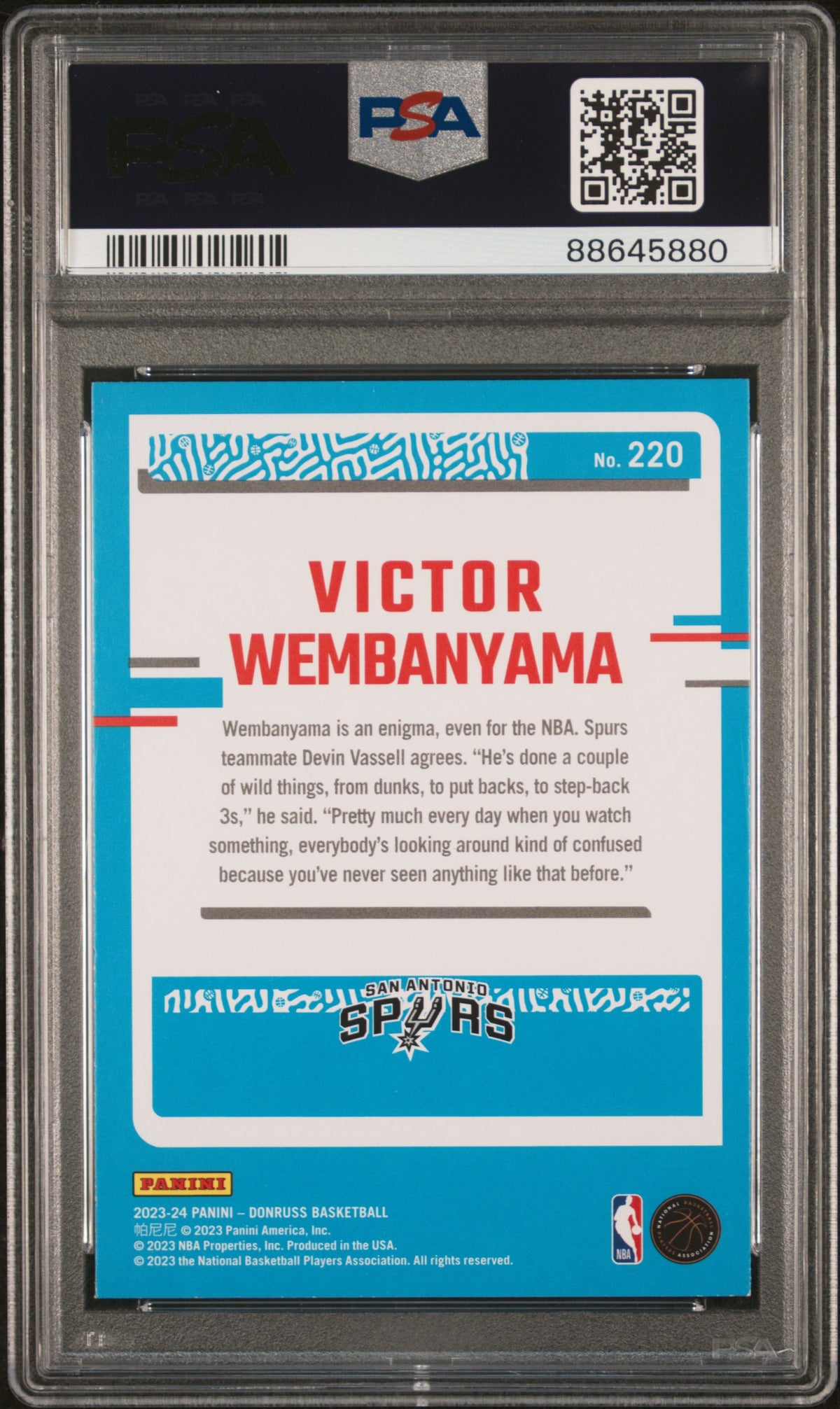 2023 Panini Donruss Rated Rookie - Victor Wembanyama - Choice #220 - PSA Graded Card
