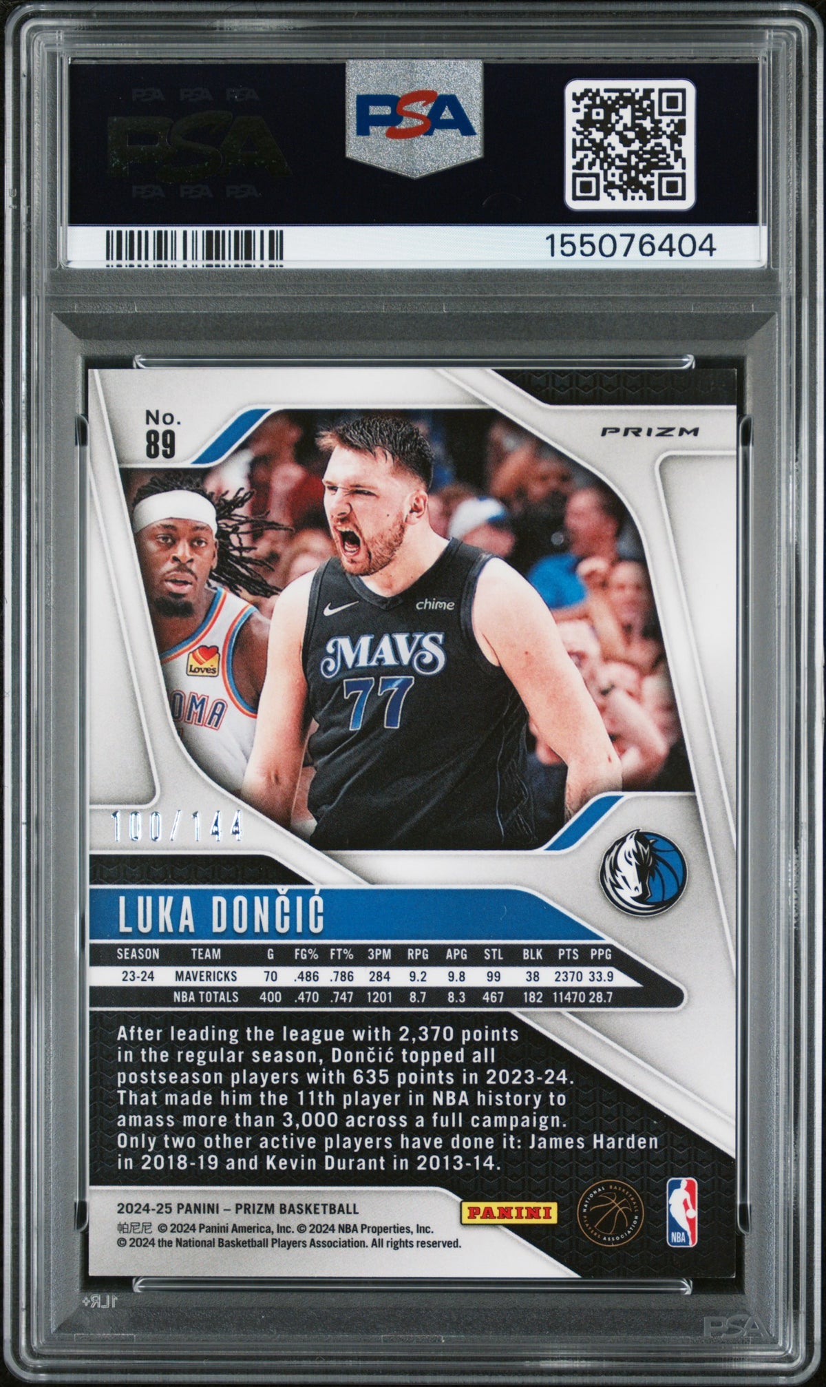 2024 Panini Prizm - Luka Doncic - Blue Sparkle Limited to /144 #89 - PSA Graded Card