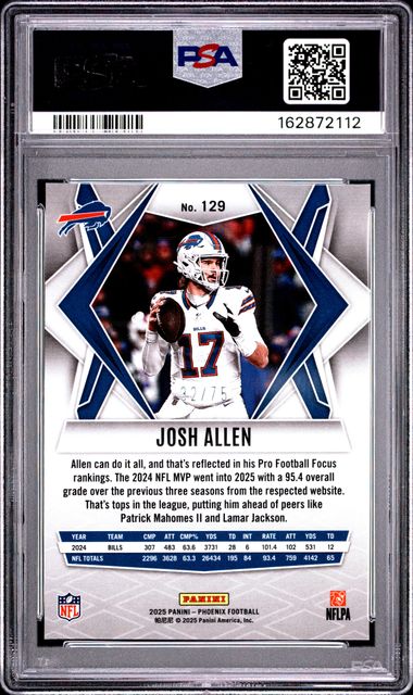 2025 Panini Panini Phoenix - Josh Allen - Pink Seismic Limited to /75 #129 - PSA Graded Card