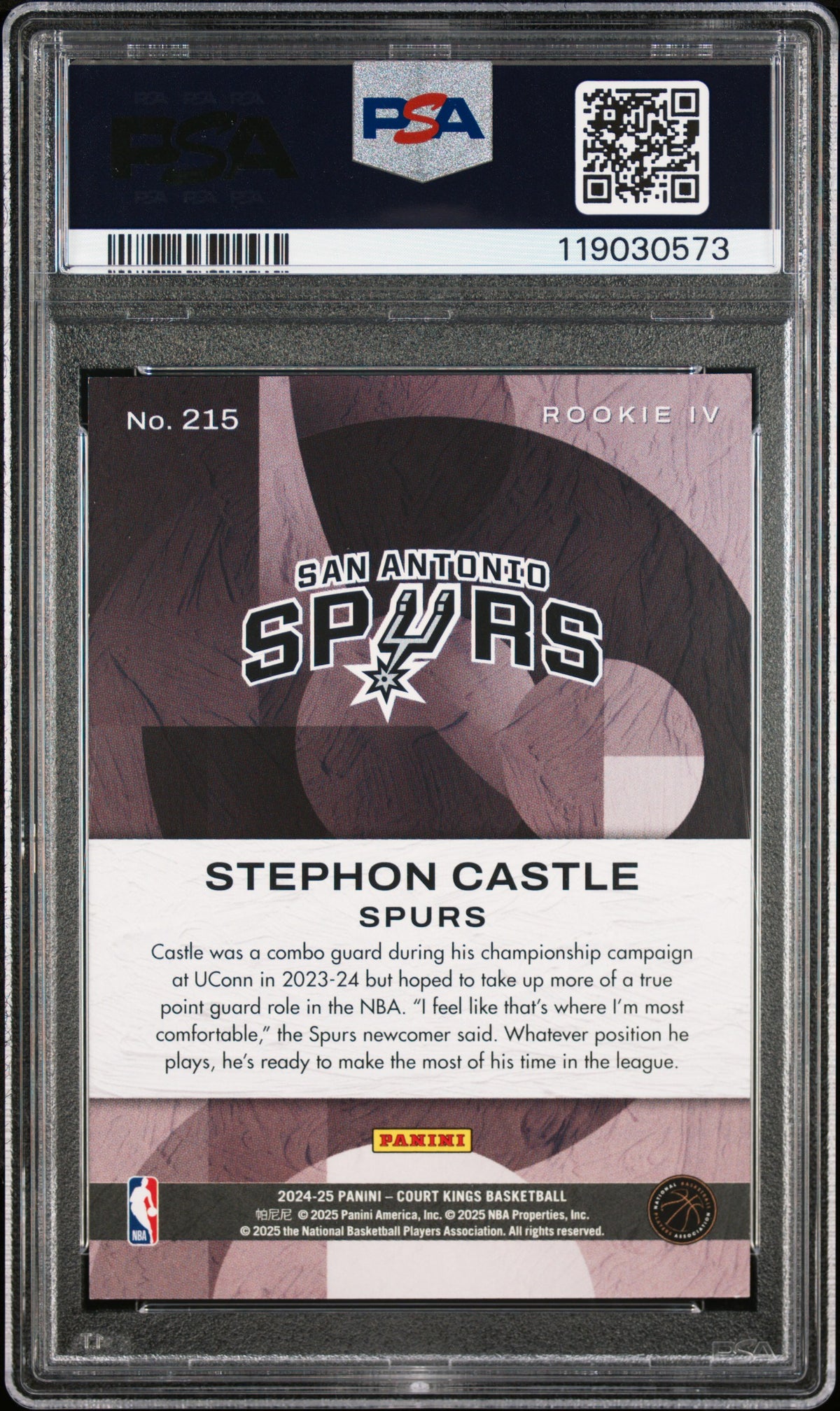 2024 Panini Court Kings - Stephon Castle - Rookies Level IV 4 #215 - PSA Graded Card