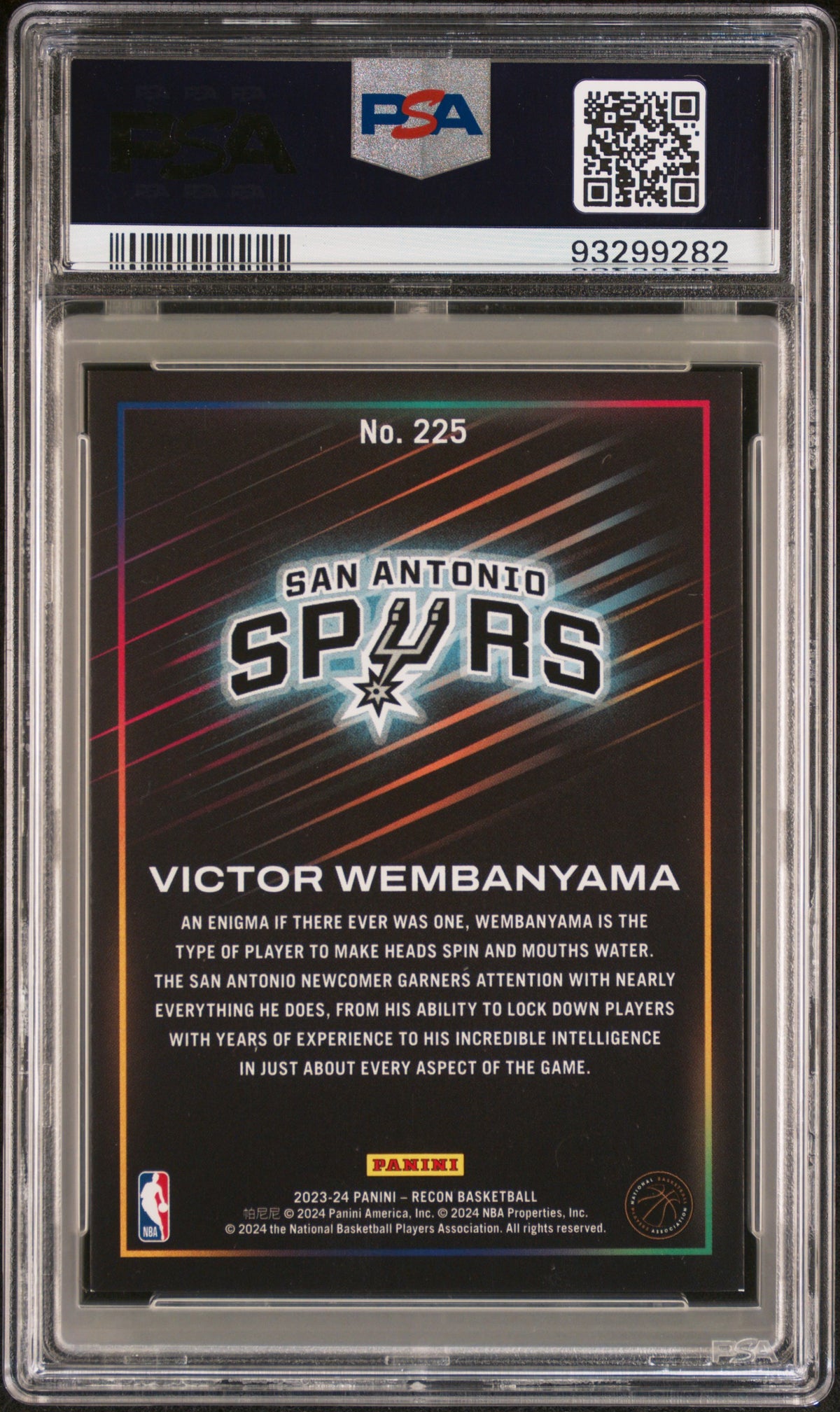 2023 Panini Recon - Victor Wembanyama - Bronze Rookie Limited to /299 #225 - PSA Graded Card