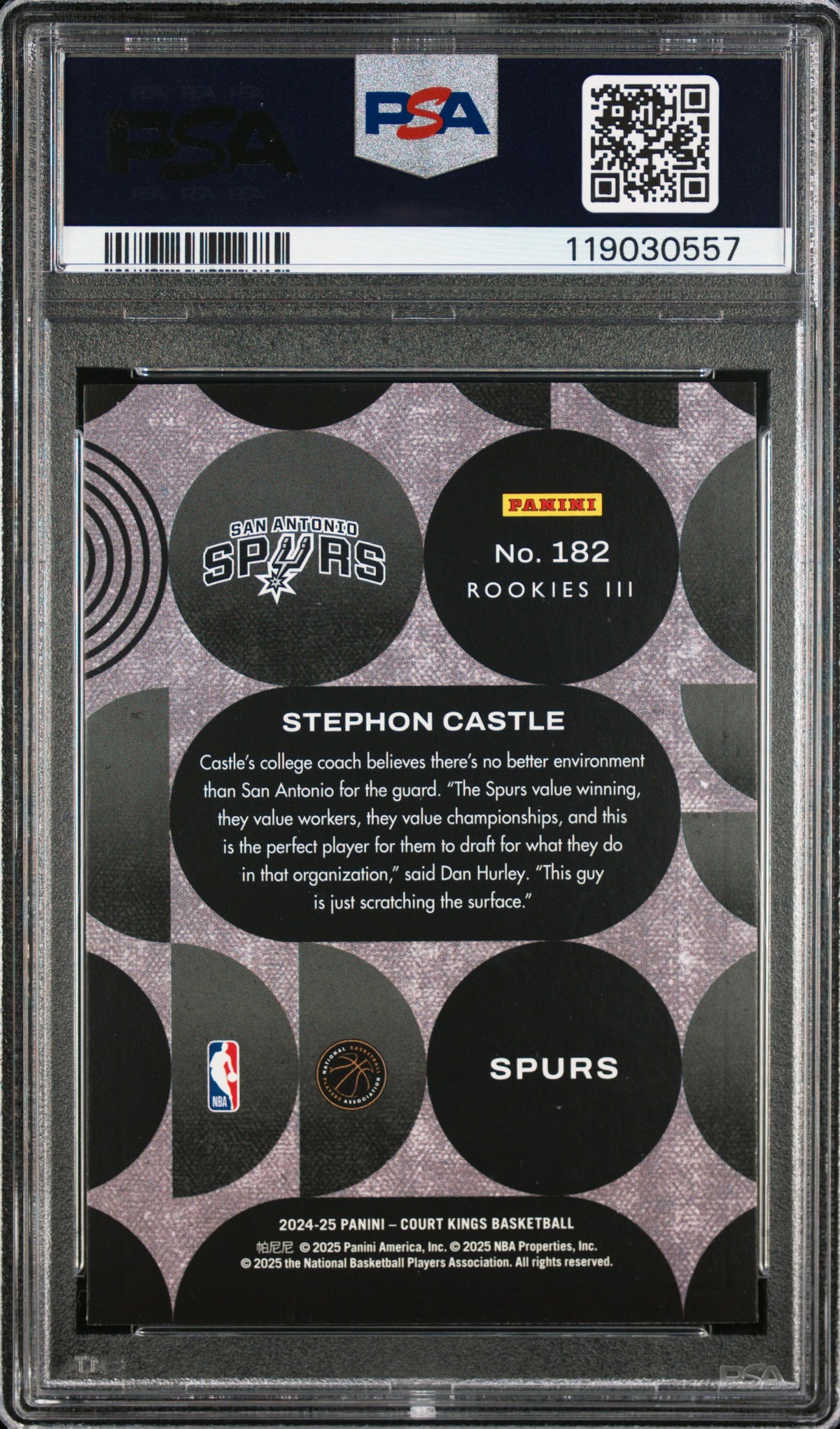 2024 Panini Court Kings - Stephon Castle - Rookies Level 3 III #182 - PSA Graded Card