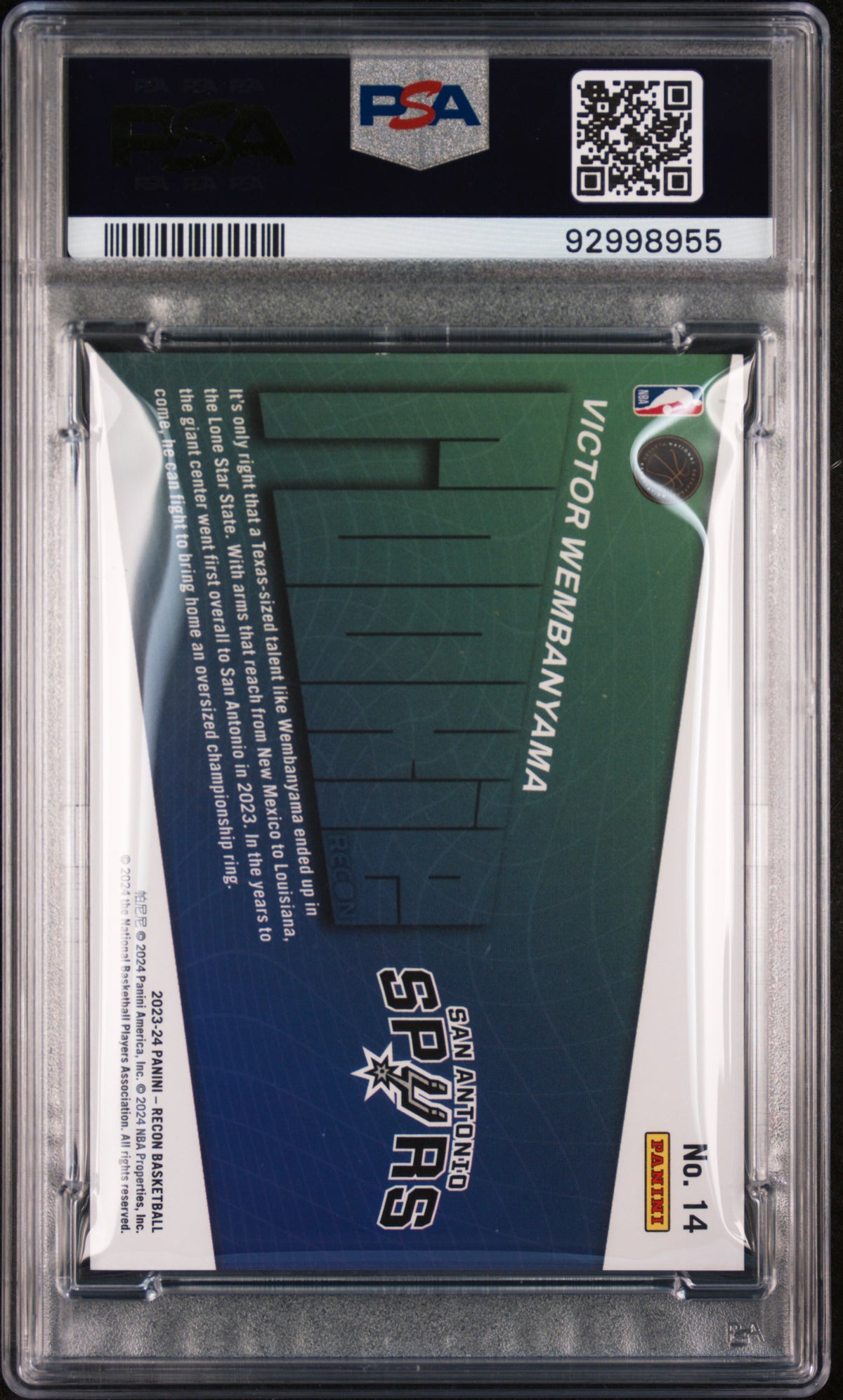 2023 Panini Recon - Victor Wembanyama - Rookie Recon #14 - PSA Graded Card