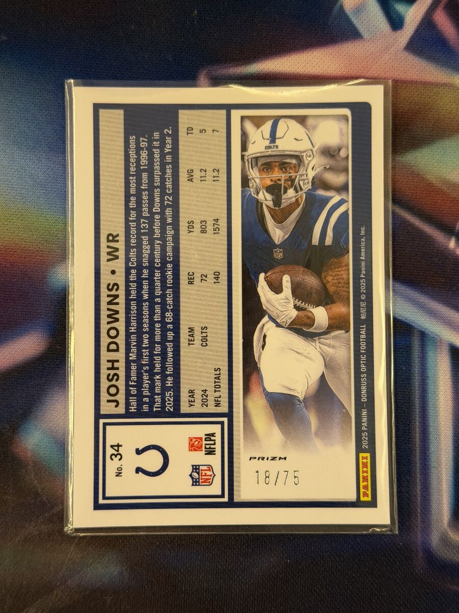 Josh Downs Electricity Prizm Back - 2025 Donruss Optic