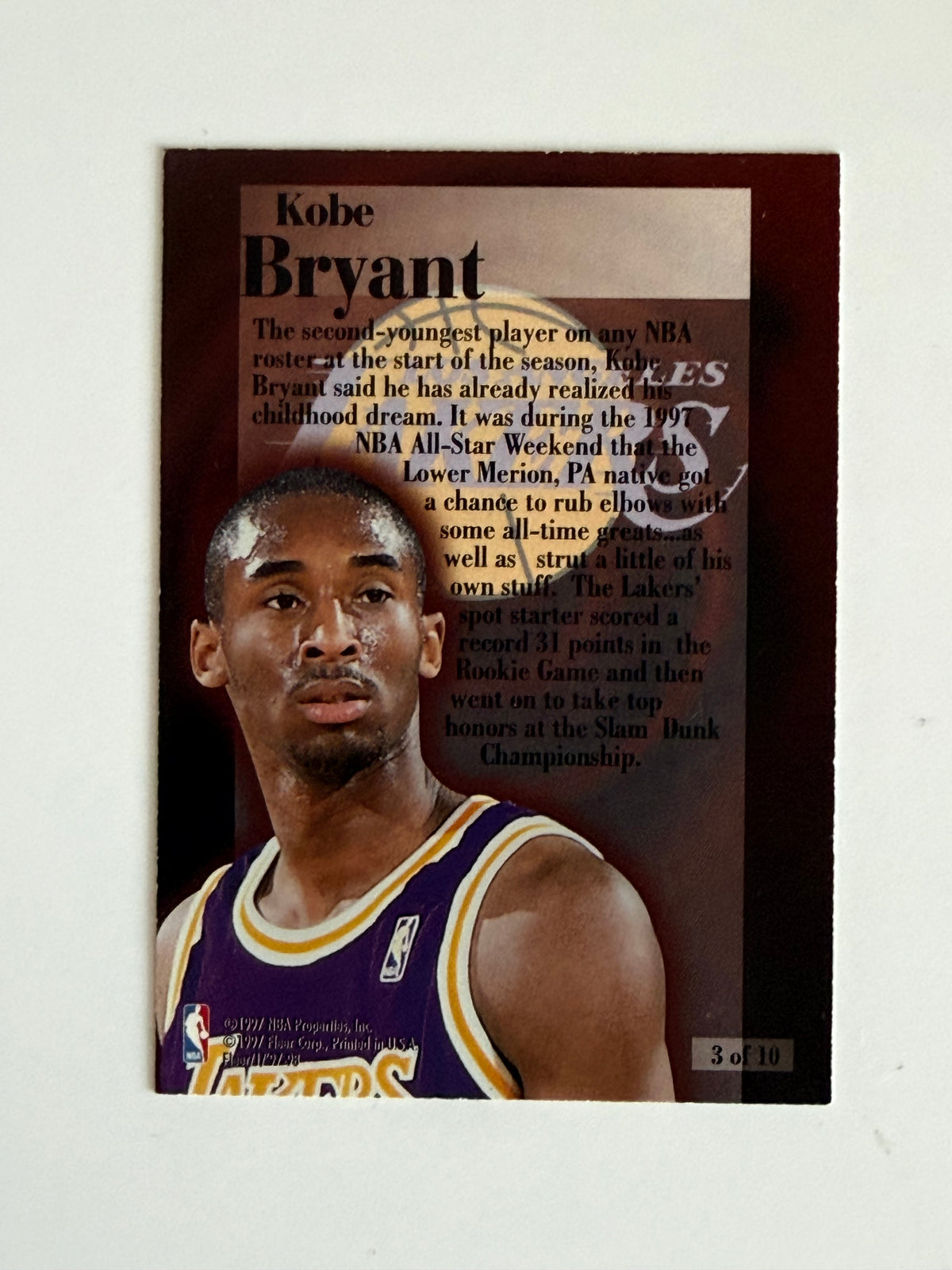 1997-98 Fleer Rookie Rewind - Kobe Bryant - #3 - Raw Ungraded Card