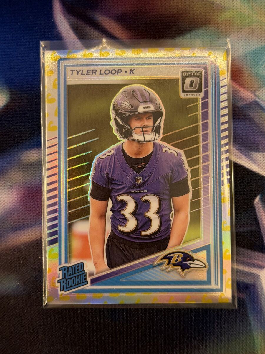 Tyler Loop Rated Rookie Flex Emoji Prizm Front - 2025 Donruss Optic