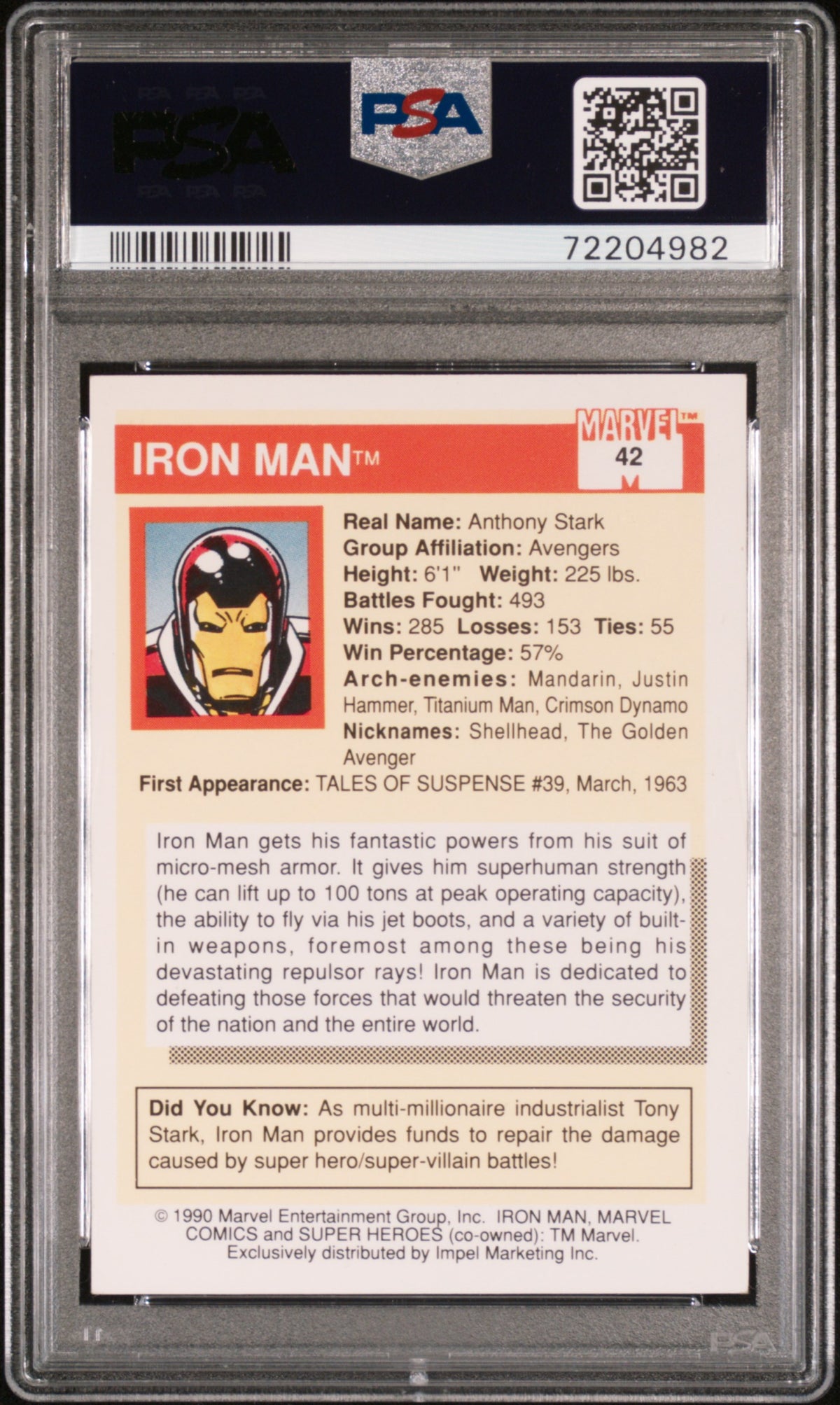 1990 Marvel Universe Super Heroes - Iron Man #42 PSA 6