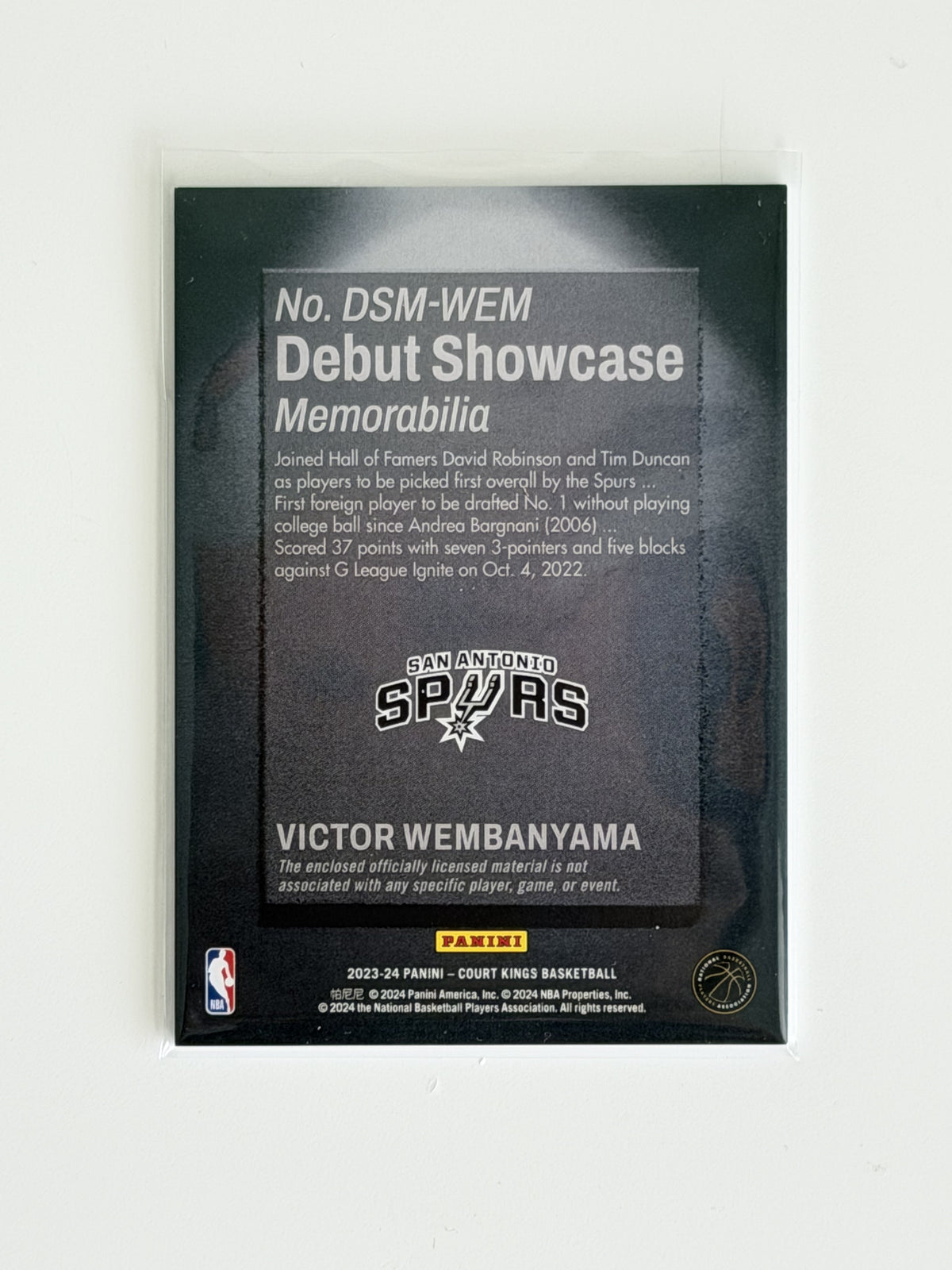 2023-24 Panini - Victor Wembanyama - Court Kings Basketball — Debut Showcase #DSM-WEM - Patch - Raw Ungraded Card