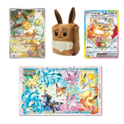 Pokemon - Eevee #173 ETB Promo + Eevee #174 SPC Promo +  Eevee Fuzzy Deck Box + Evolutions Playmat