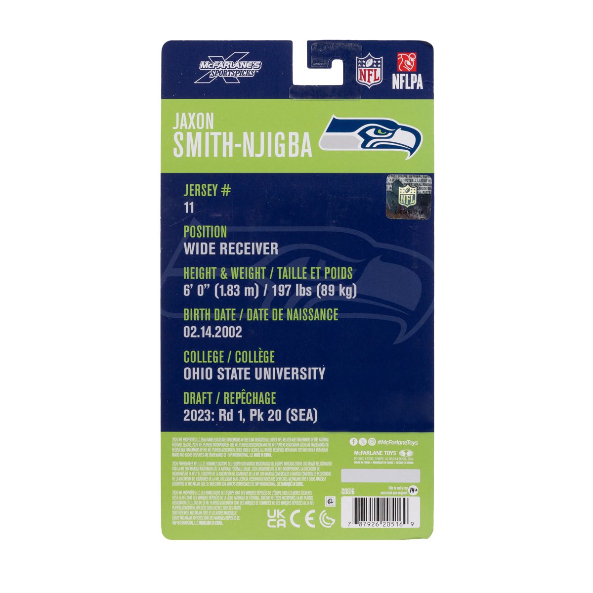NFL McFarlane's SportsPicks Wave 2 Seattle Seahawks Jaxon Smith-Njigba 6-Inch Action Figure (PRE-ORDER NOVEMBER 2026)