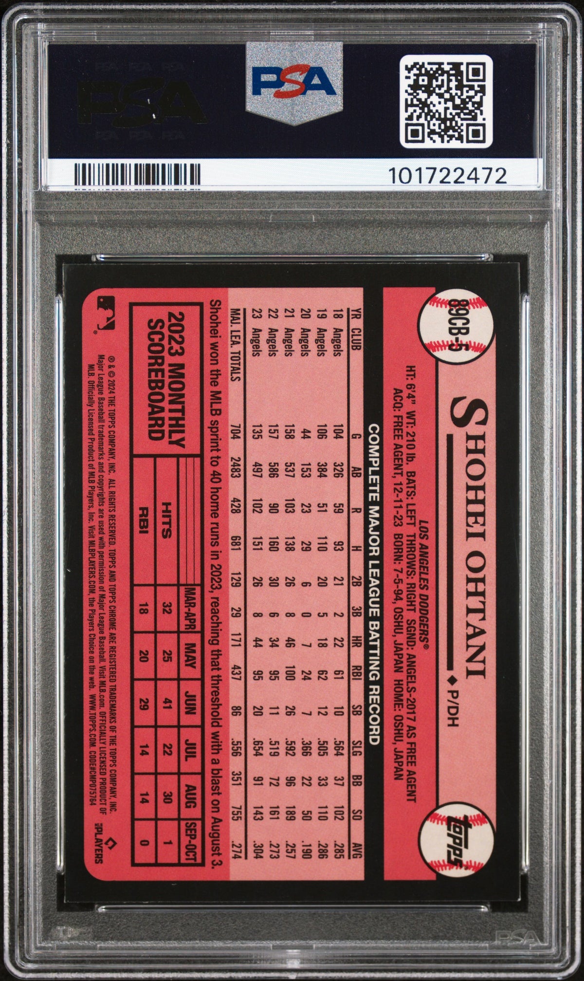 2024 Topps Chrome - Shohei Ohtani - 1989 Topps - #5 - PSA Graded Card