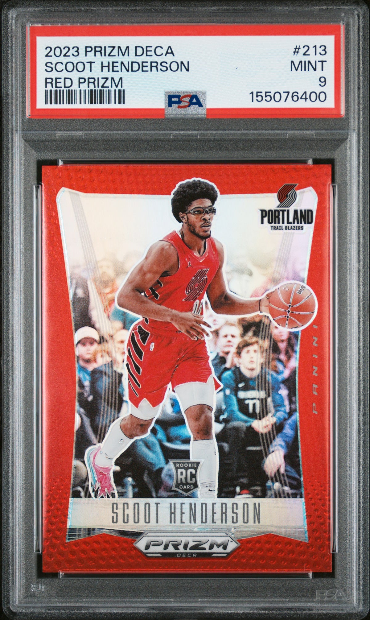2023 Panini Prizm Deca - Scoot Henderson - Red Prizm Rookie /199 #213 - PSA Graded Card