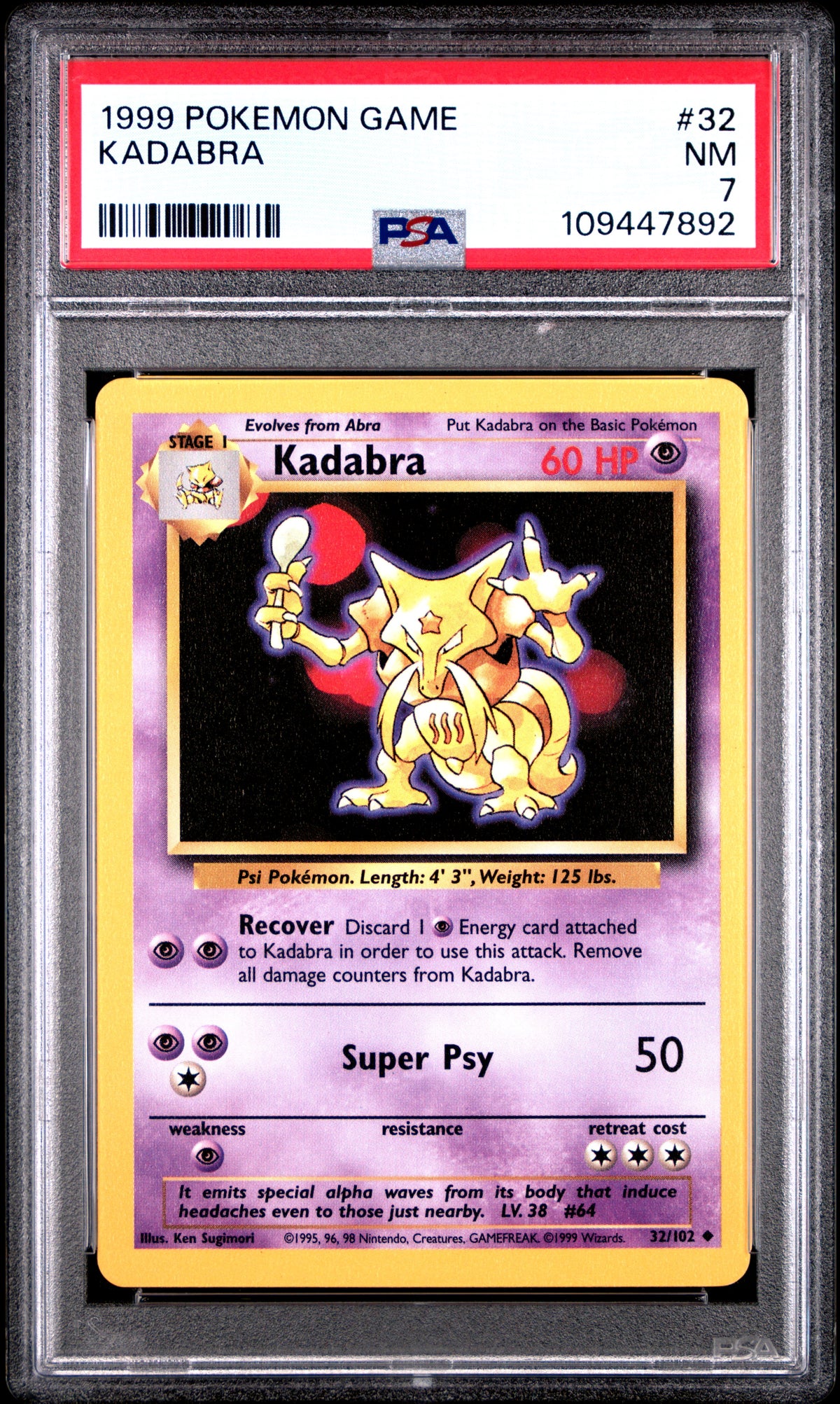 1999 Pokemon Game - Kadabra - #32 - PSA Graded Card