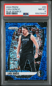 2024 Panini Prizm - Luka Doncic - Blue Sparkle Limited to /144 #89 - PSA Graded Card