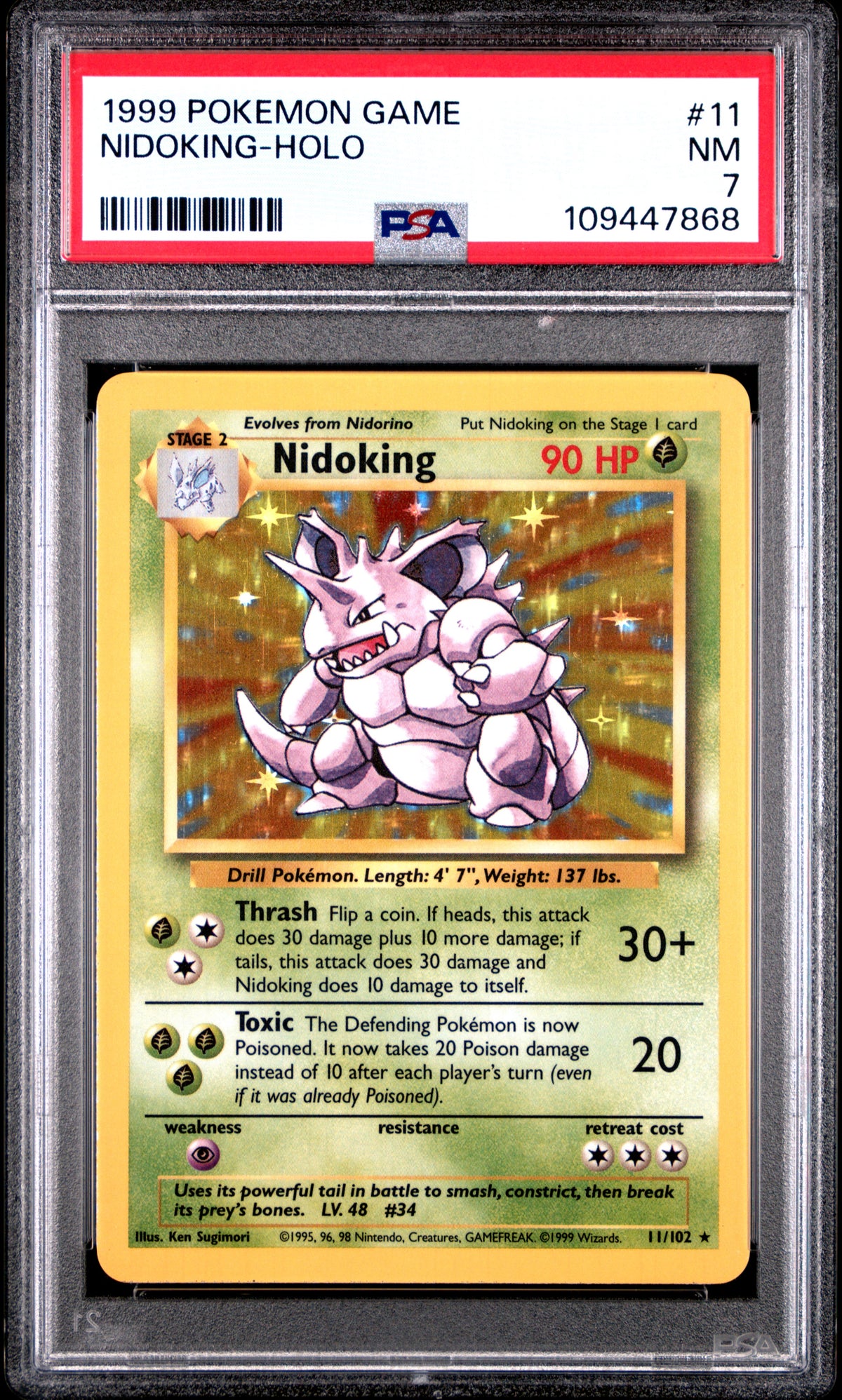 1999 Pokemon Game - Nidoking-Holo - Pokemon Game #11 - PSA Graded Card