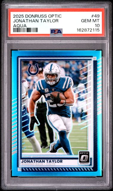 2025 Panini Donruss Optic Panini Donruss Optic - Jonathan Taylor - Aqua Limited to /349 #49 - PSA Graded Card