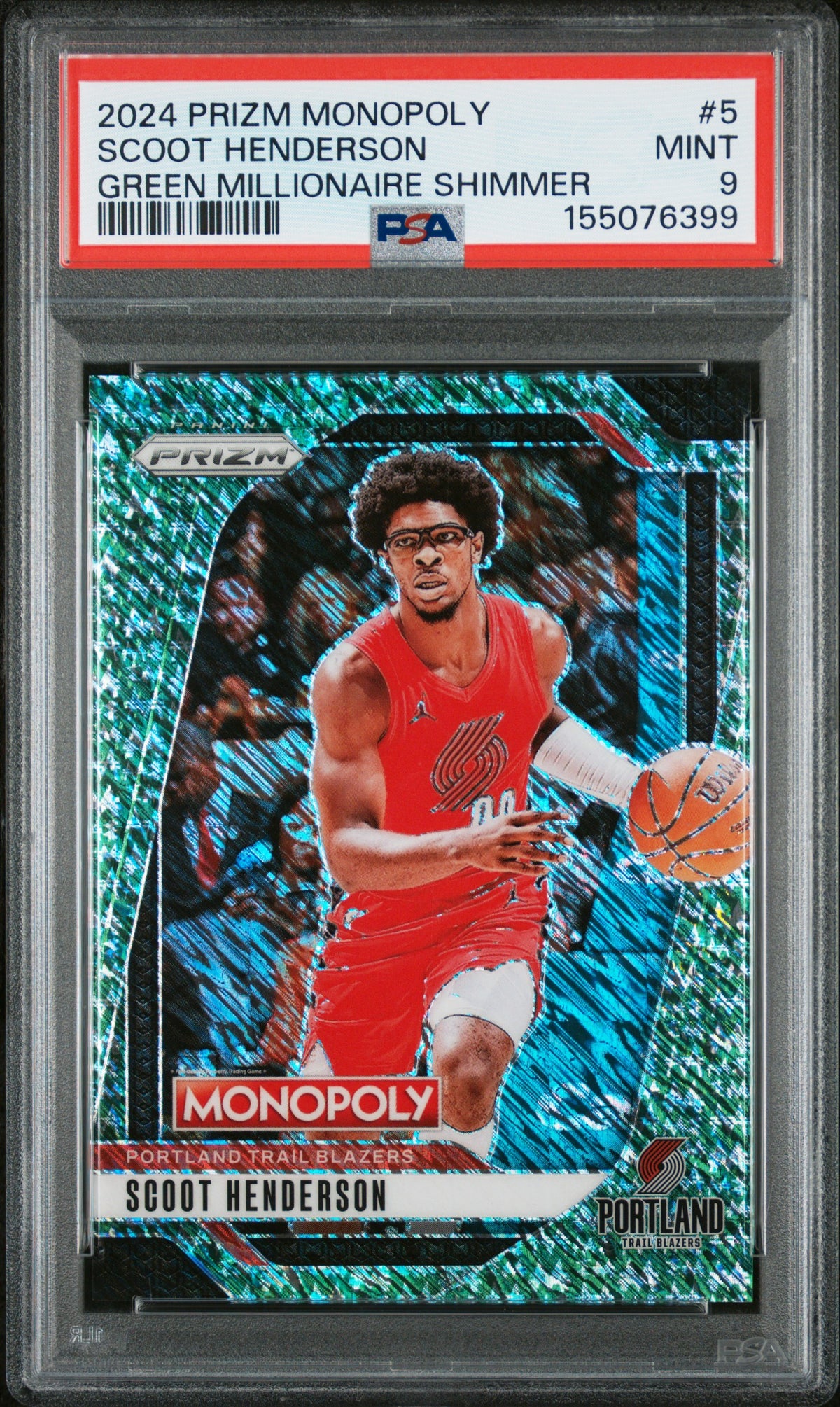 2024 Panini Prizm Monopoly - Scoot Henderson - Green Millionaire Shimmer Limited to /20 #5 - PSA Graded Card