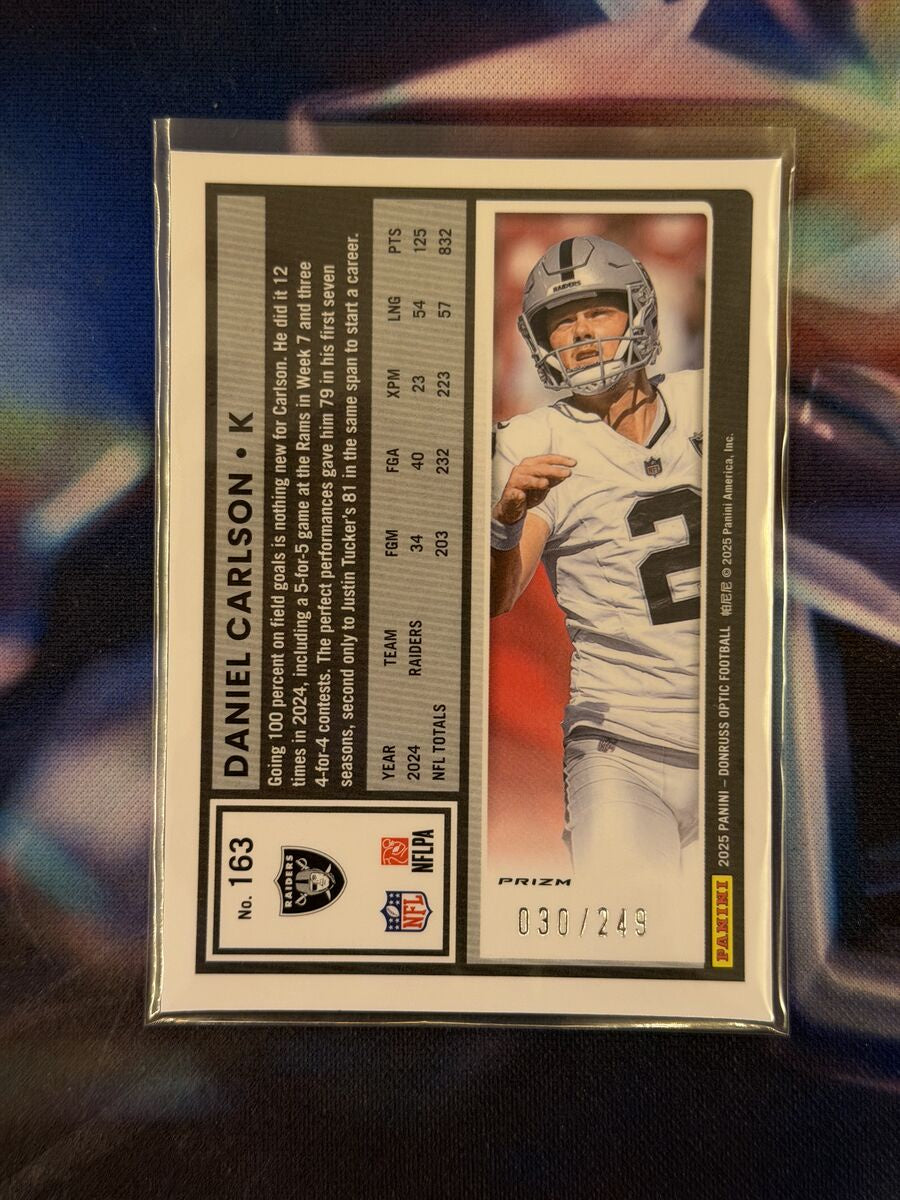 Daniel Carlson Blue Prizm Back - 2025 Donruss Optic