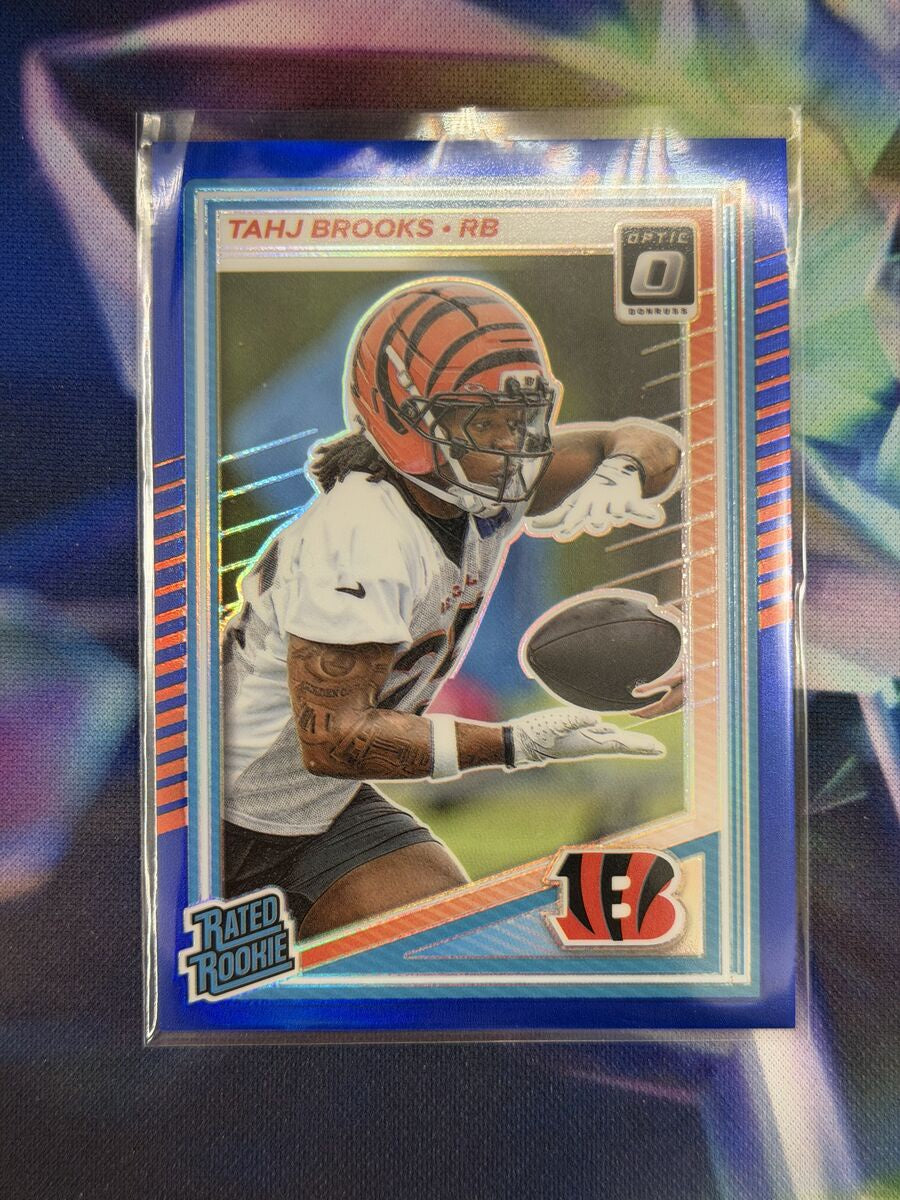 Tahj Brooks Rated Rookie Blue Prizm Front - 2025 Donruss Optic